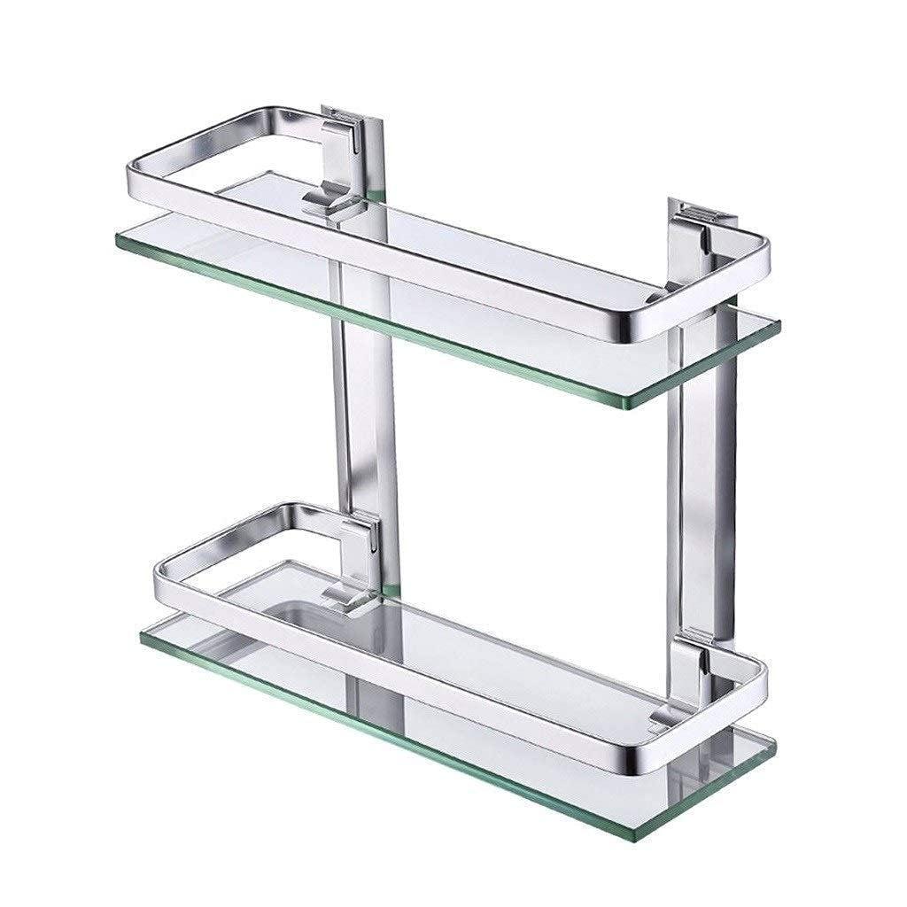 Space-Saving Aluminum Bath Stand with Double Glass Shelves - Rectangular Bathroom Storage Rack for Toiletries, Hotel Style Organization - Perfect for Shower Caddies, Spa Bathrooms & Modern Home Decor