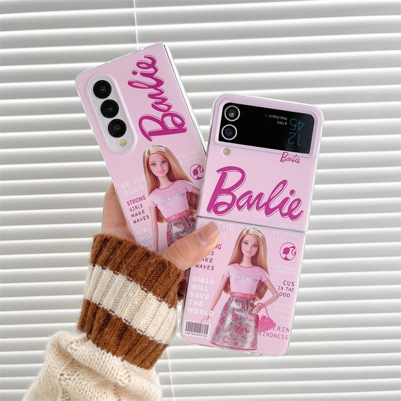 Kawaii Cute Barbie Protective Case for Samsung Galaxy Z Flip4 & Fold3 - Transparent Folding Screen Phone Cover - Perfect for Daily Use, Work & Travel