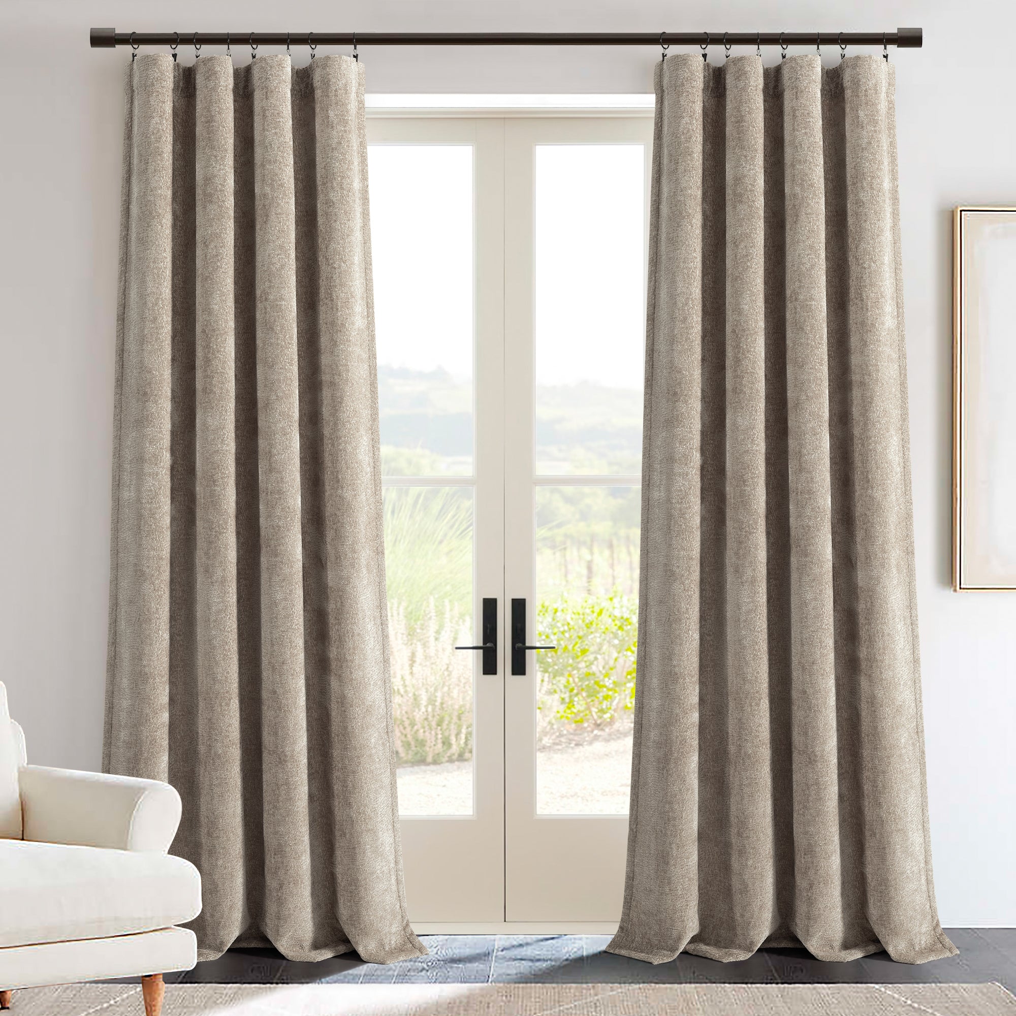 Luxury Velvet Chenille Window Curtain Panel - Blackout Drapes for Living Room & Bedroom - Soft Thermal Insulated Curtains for Home Decor & Privacy