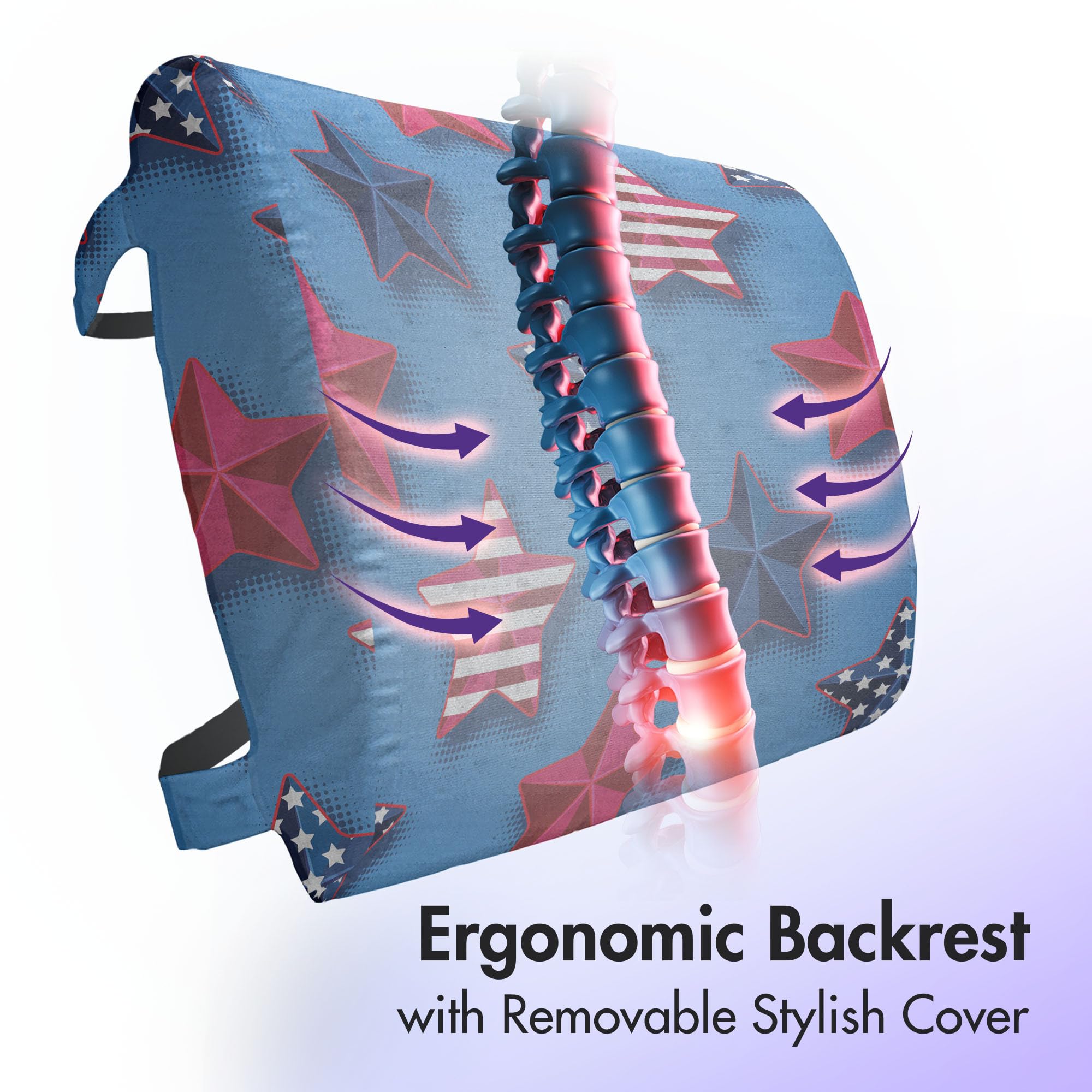 Ambesonne 4th of July Lumbar Support Pillow - Patriotic Stars & Stripes American Flag Design - High Density Foam for Office Chairs & Car Seats - 14x13 Inches - Azure Blue & Magenta - Perfect for Home, Office & Travel Comfort