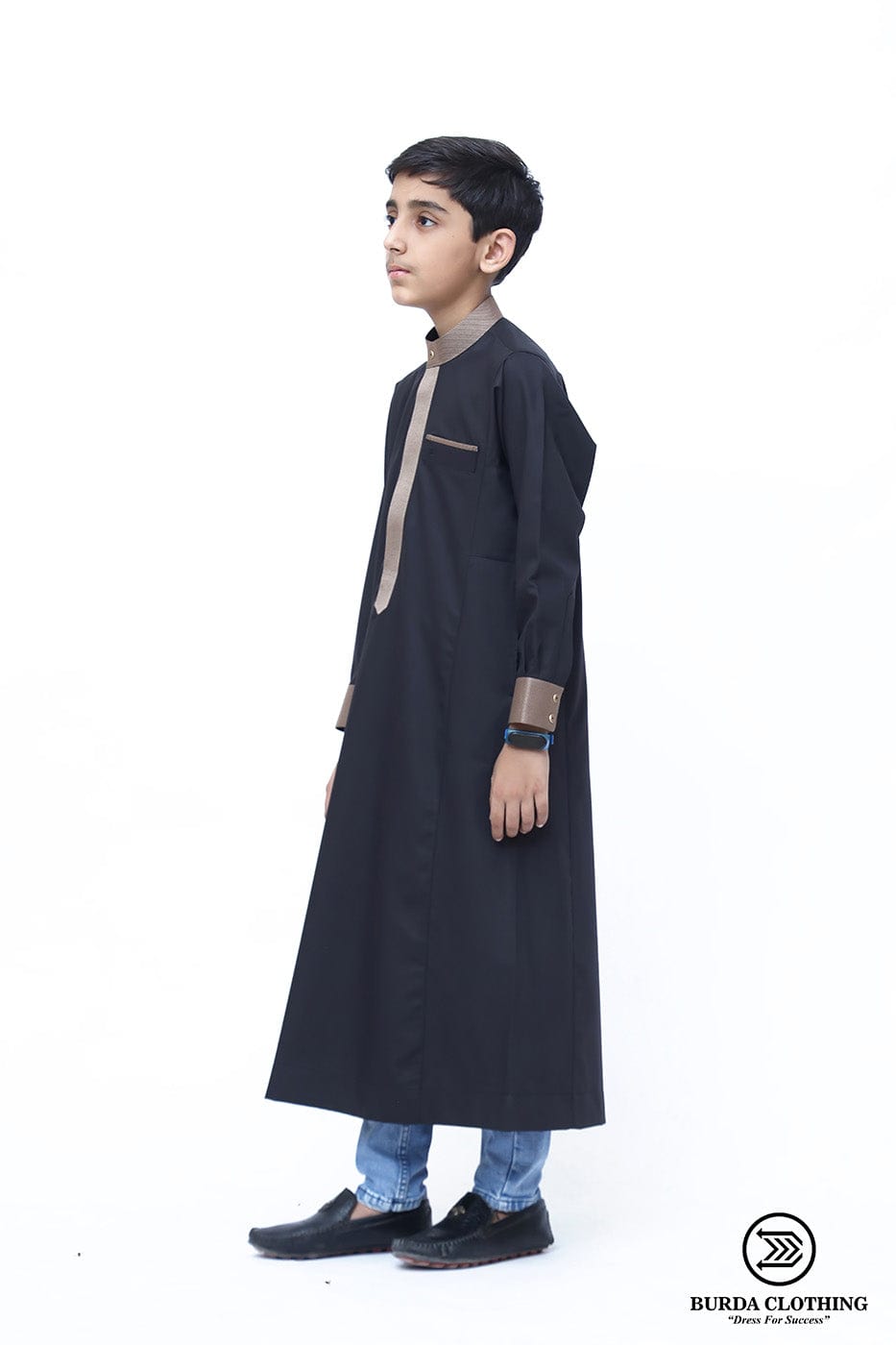 Premium Black & Gold Kids Thobe for Boys - Father & Son Matching Outfits - Perfect for Eid, Weddings & Family Celebrations