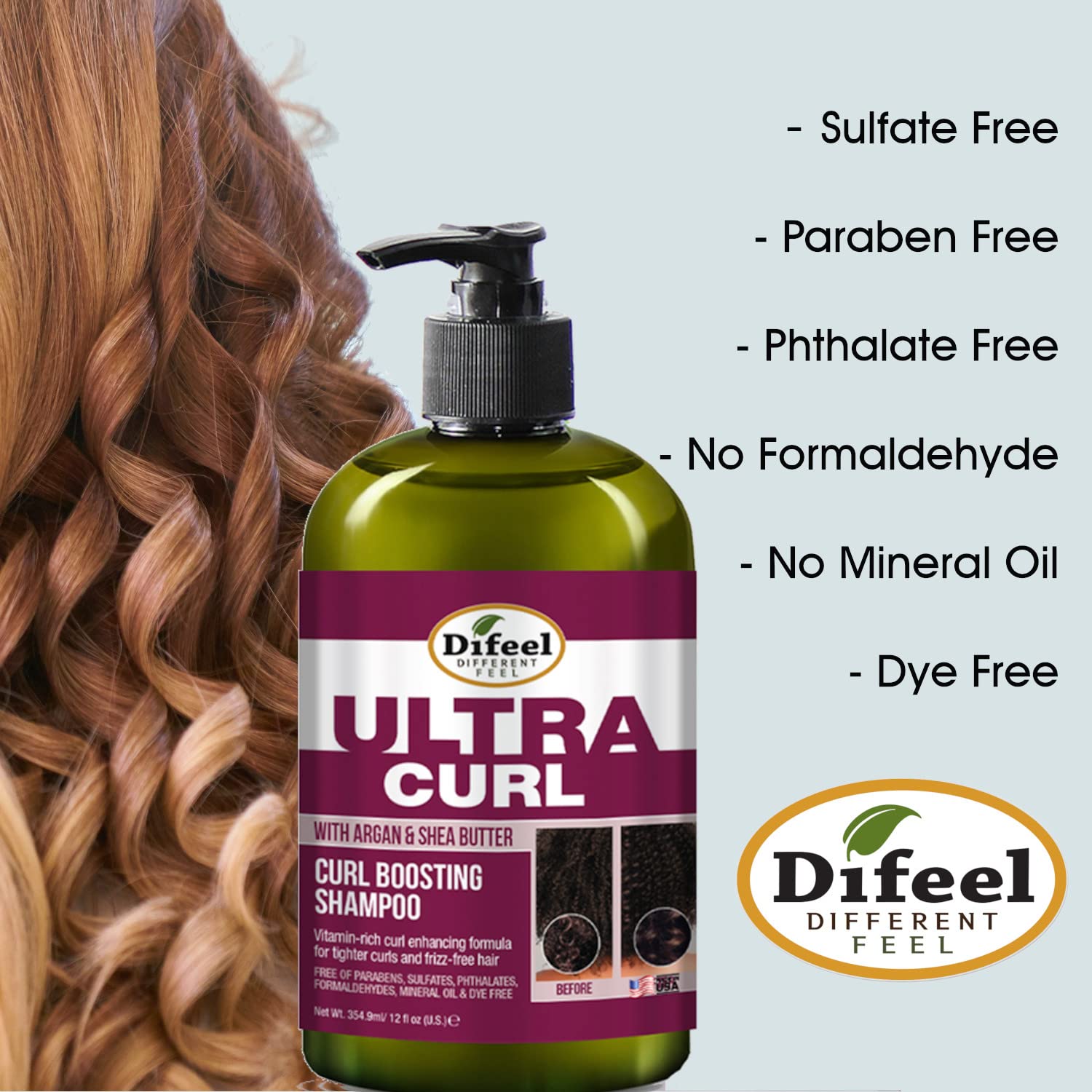 Difeel Ultra Curl Hair Care Set - Moisturizing Shampoo (12 oz), Deep Conditioner (12 oz), Hair Mask (12 oz) & Argan Oil (8 oz) for Curly Hair - Perfect for Dry, Frizzy & Damaged Hair Care Routine