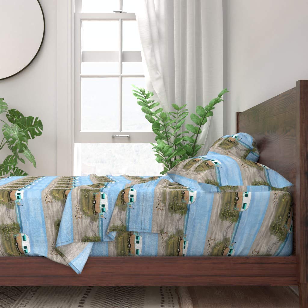 100% Cotton Twin 3-Piece Sheet Set | Vintage Retro Travel & Seaside Print | Soft Breathable Bedding for Camping, RV & Coastal Home Decor