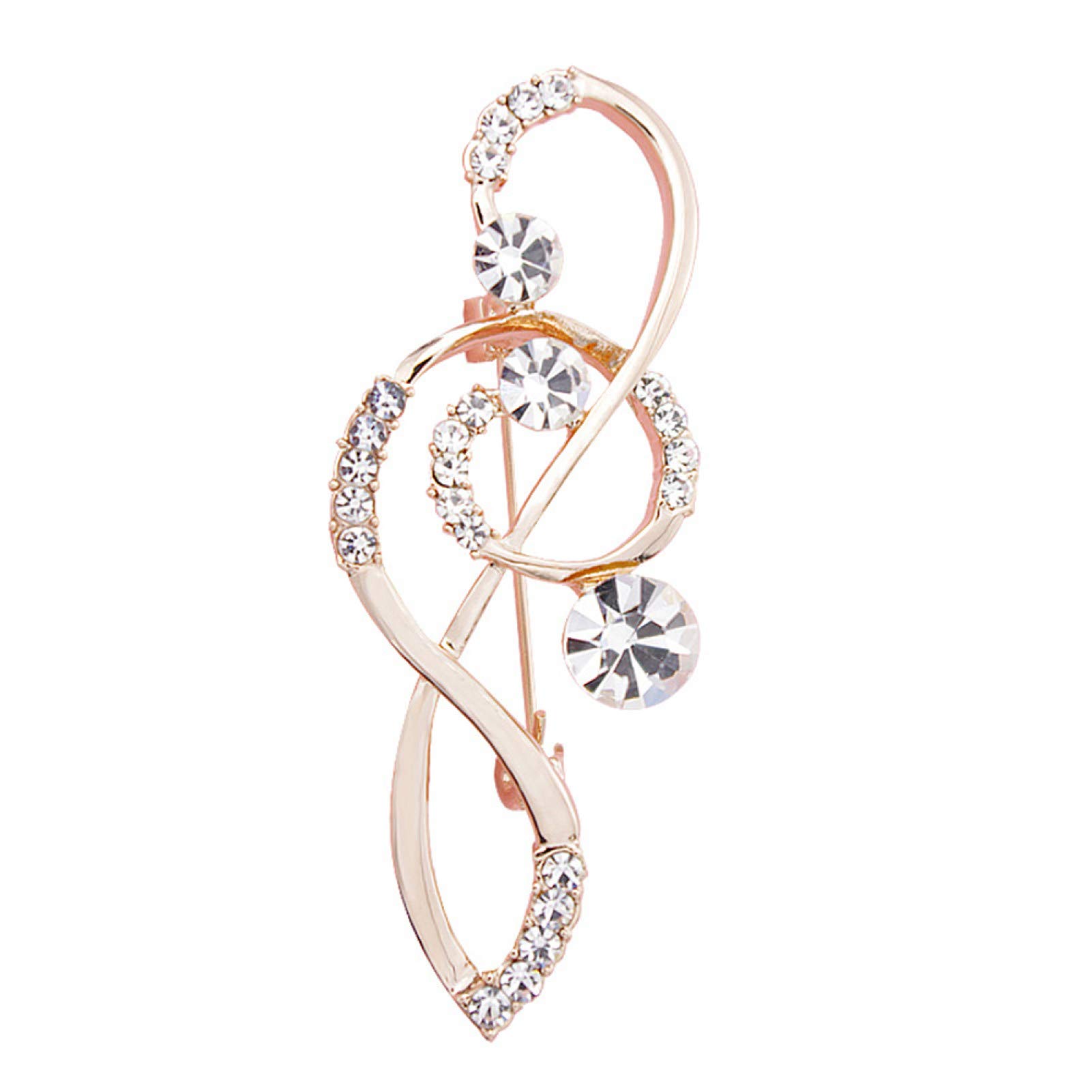 Elegant Rose Gold Treble Clef Pin with Rhinestones - Women's Music Note Scarf Brooch Jewelry for Orchestra, Choir & Concert Performances