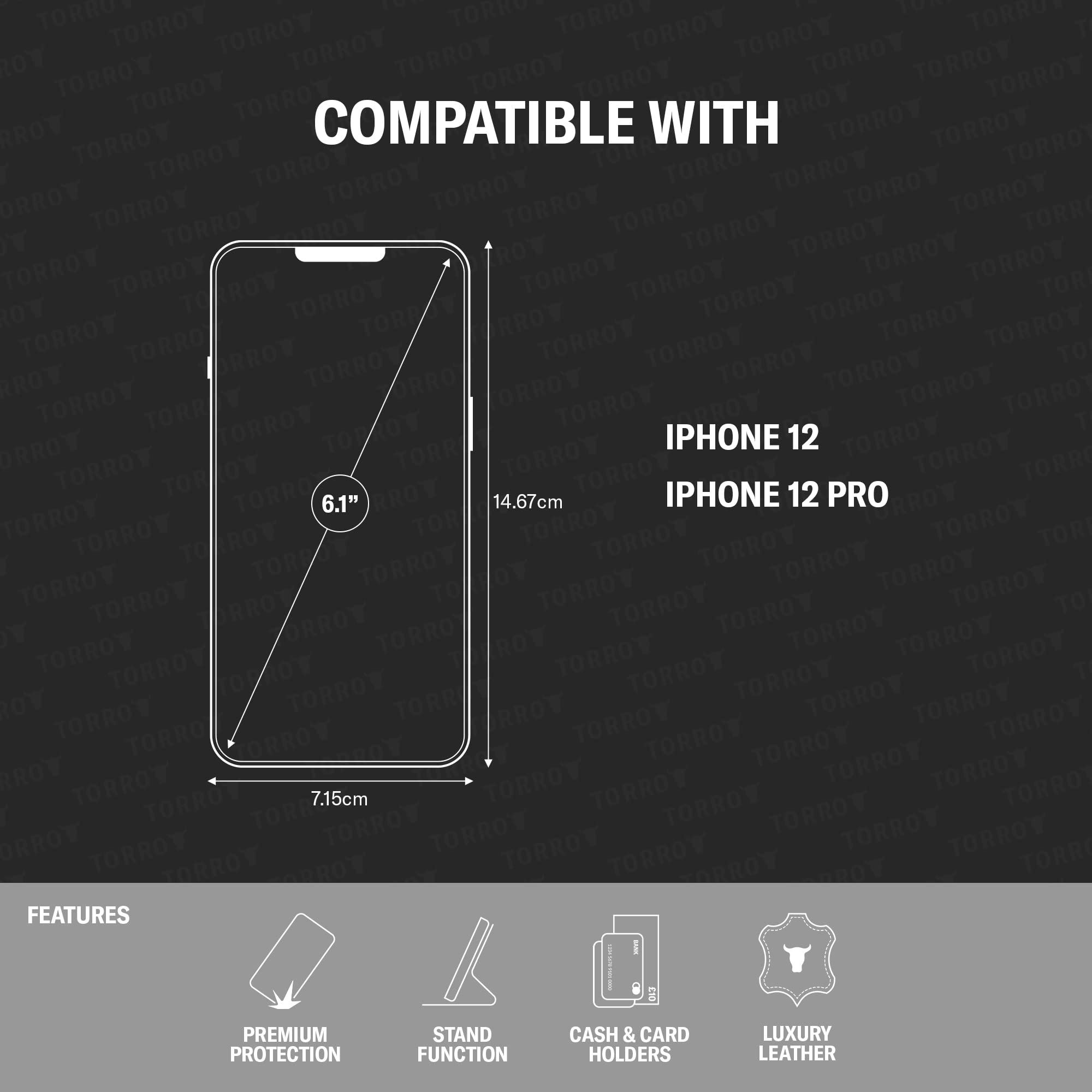 TORRO Genuine Leather Wallet Case for iPhone 12 & iPhone 12 Pro - Slim Protective Cover with Card Holder & Kickstand Function (Black) | Perfect for Everyday Use, Travel & Business Meetings