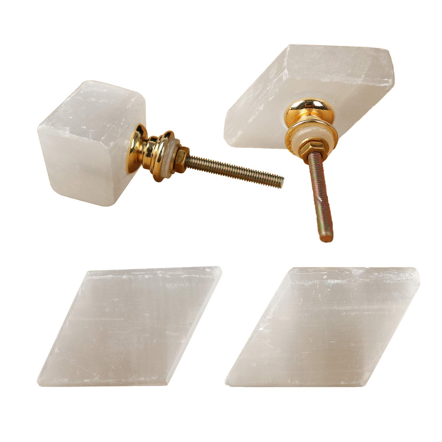 Natural Selenite Drawer Knobs - 4 Pack White Cabinet Handles for Nursery & Kitchen