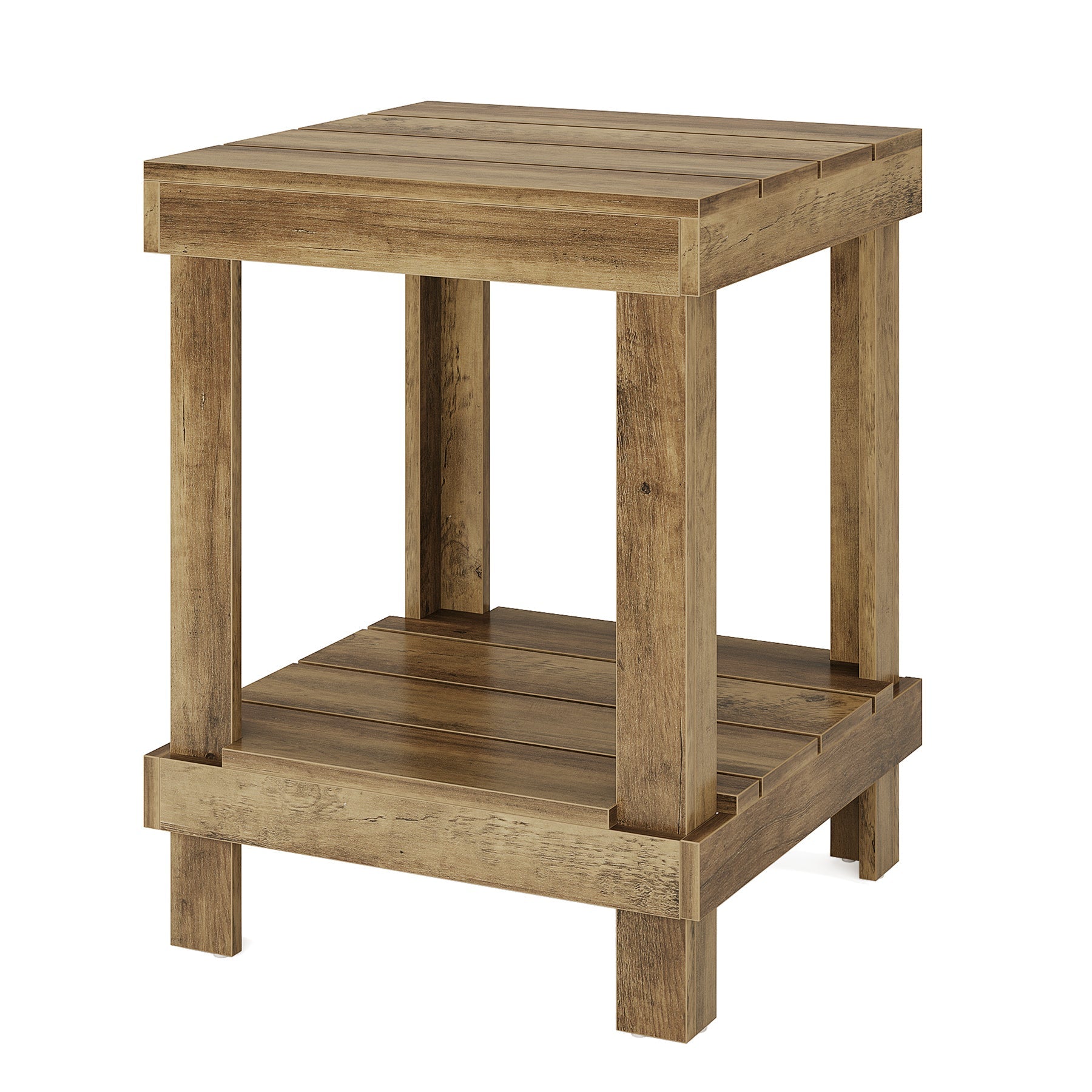 2 Tier Square End Table with 2 Storage Shelves - Modern Nightstand, Side Table for Living Room, Bedroom & Office - Perfect for Small Spaces & Home Organization
