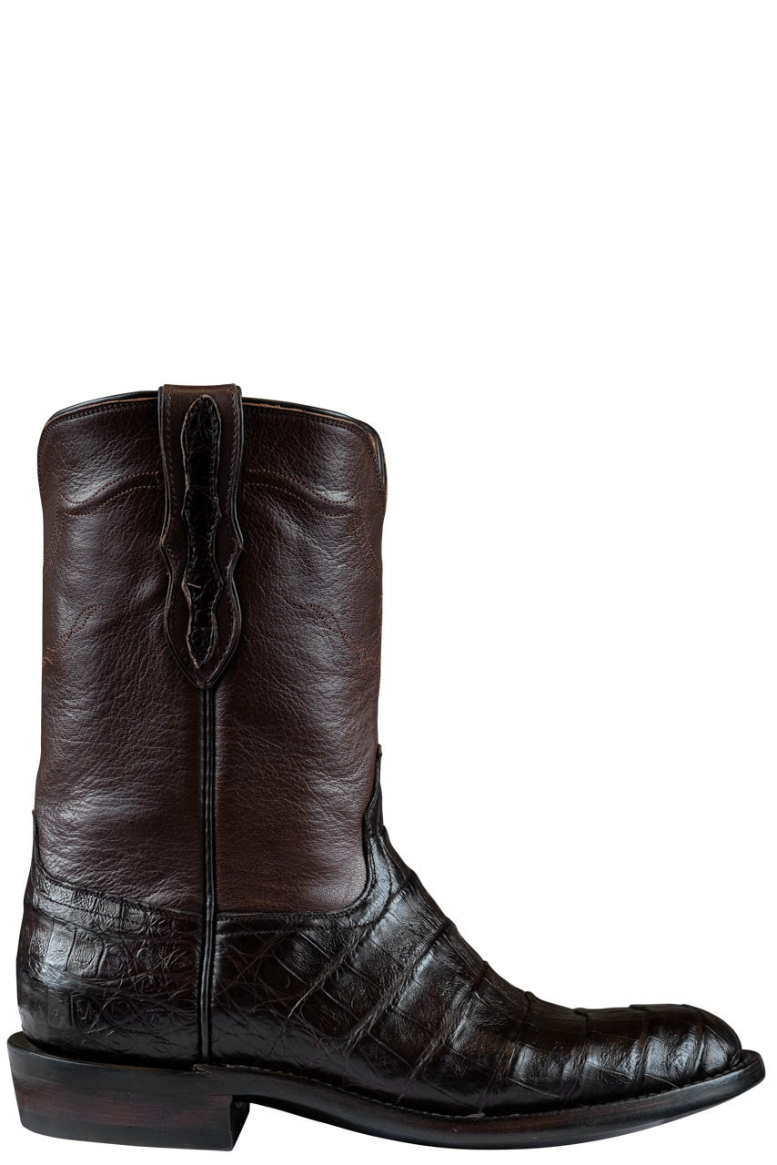 Premium Black Jack Caiman Belly Roper Boots in Chocolate Brown - Handcrafted Cowboy Boots for Men | Perfect for Rodeo, Western Fashion & Country Events