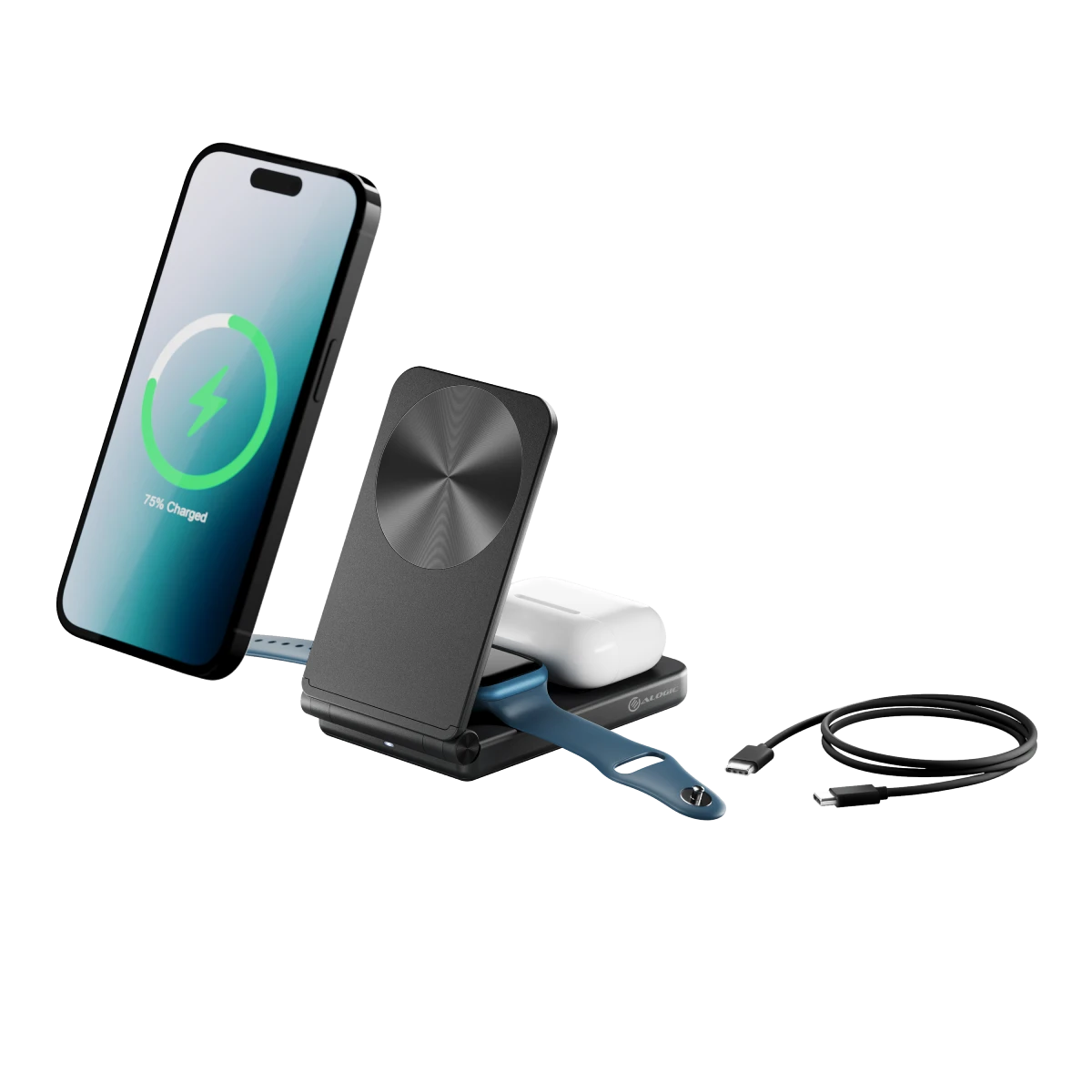 3-in-1 Wireless Charging Stand for iPhone, Android & AirPods - Fast Qi Charger for Phone, Earbuds & Watch | Perfect for Home, Office & Yoga Studio