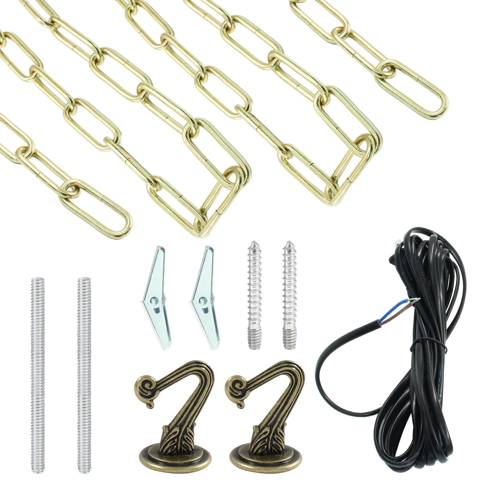 15 Ft Swag Light Kit with Chandelier Chain, Light Cord, Switch & 2 Hooks - Bronze Hanging Lamp Kit for Pendant, Ceiling & Fan Lights | Perfect for Bedroom, Living Room & Dining Room Lighting
