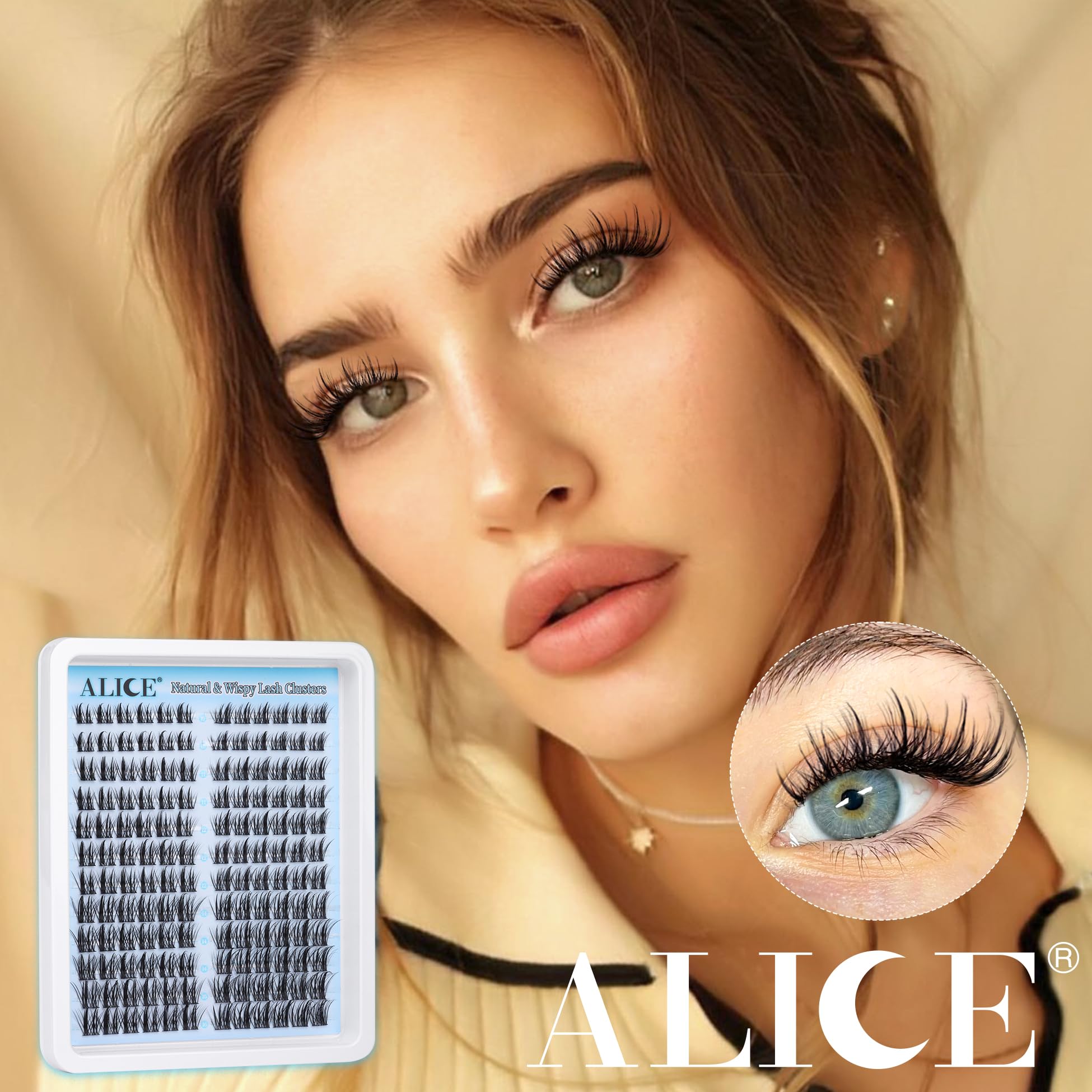 ALICE Natural DIY Eyelash Extensions - Fluffy Wispy Anime Cat Eye Clusters, CC Curl 10-16mm Individual Lashes (144pcs) for Everyday Glam & Special Occasions