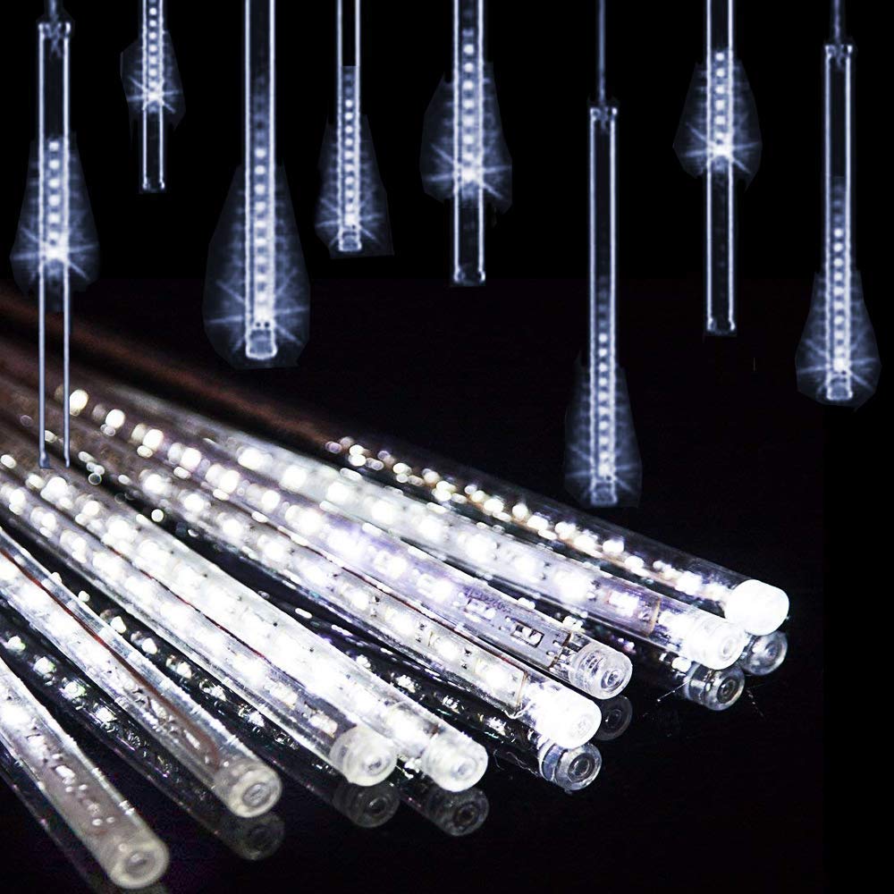 EONLYX 30cm 10 Tubes 360LED Solar Outdoor String Lights - Waterproof Meteor Shower Icicle Lights for Wedding, Garden, Patio, Yard & Home Decoration (White) | Perfect for Christmas, Party & Landscape Lighting