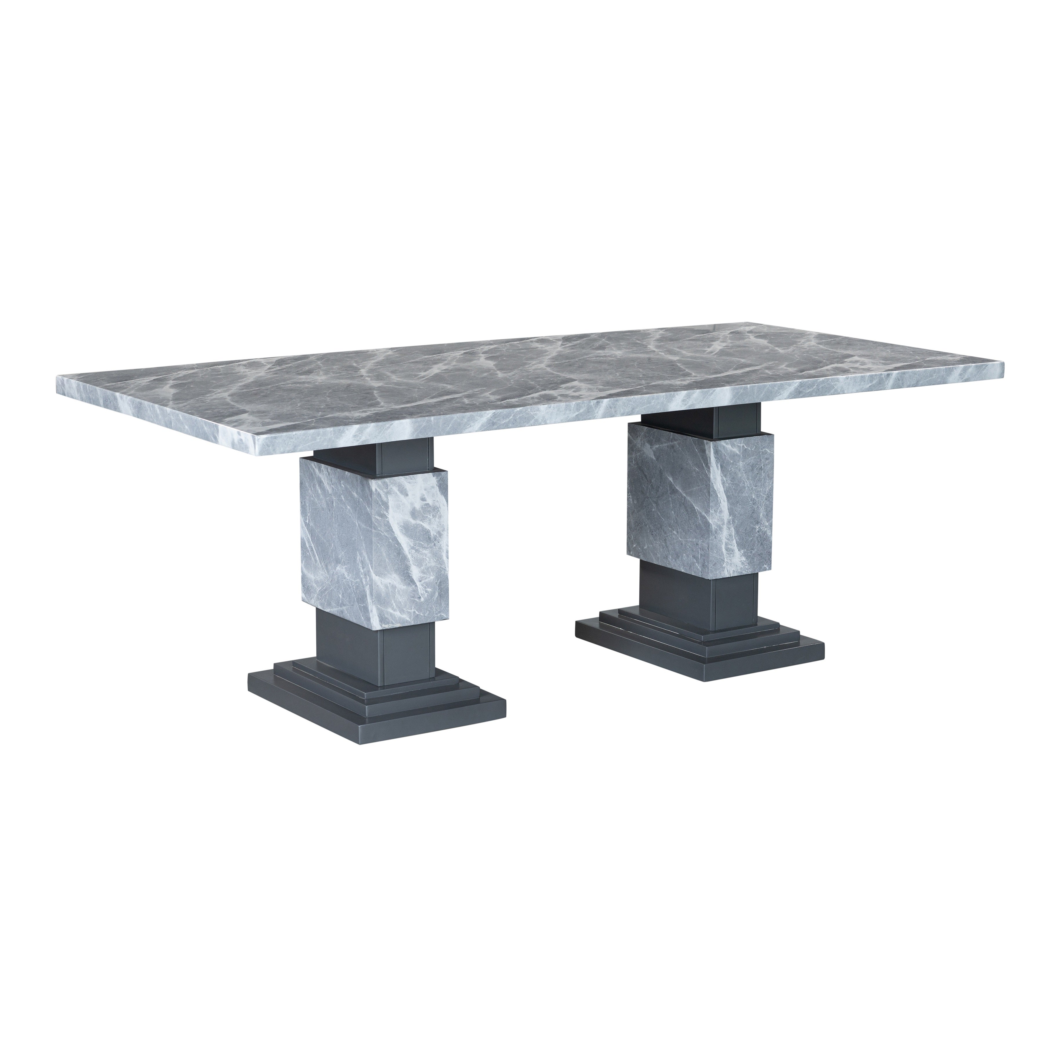 Elegant Grey Marble Dining Table Set with 4 Plush Tufted Chairs - Modern Kitchen & Dining Room Furniture for Family Gatherings & Dinner Parties