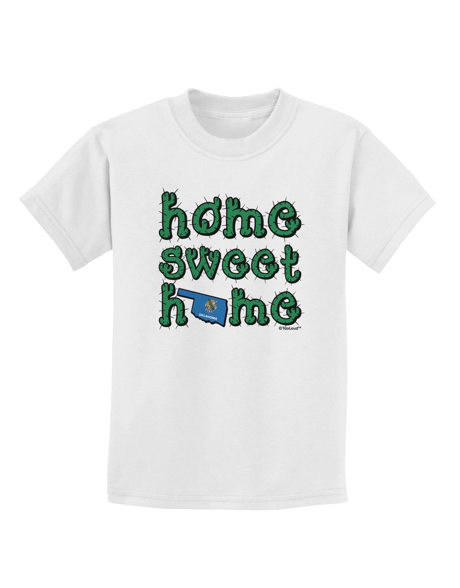 Oklahoma State Flag & Cactus Kids T-Shirt - Home Sweet Home Design - Comfortable Cotton Tee for Boys & Girls - Perfect for School, Playdates & State Pride