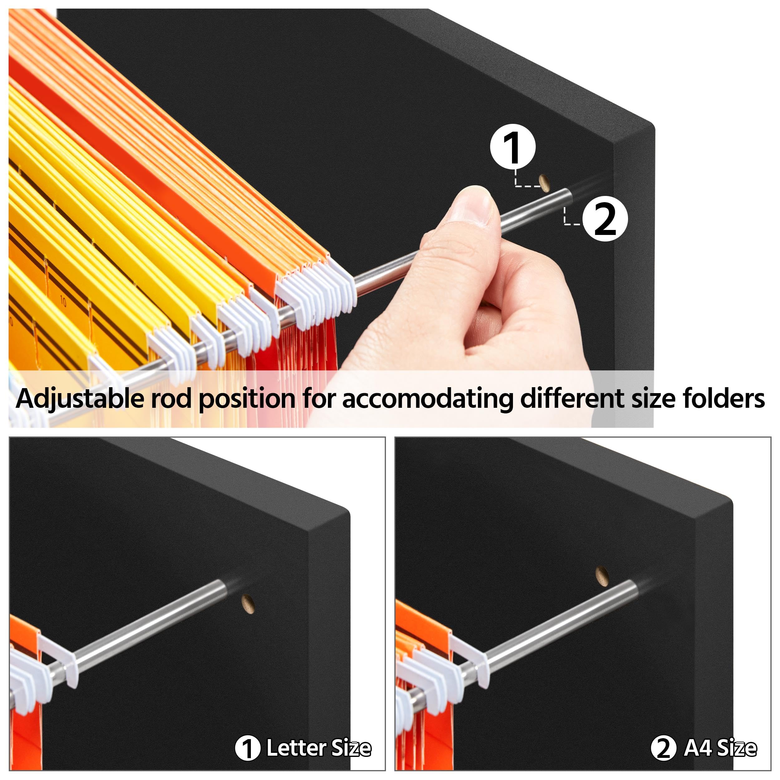 Topeakmart Black File Cabinet - Large Mobile Filing Cabinet with Storage for Letter & A4 Size - Heavy Duty Printer Stand for Home Office - Perfect for Organizing Documents in Small Spaces & Workspaces
