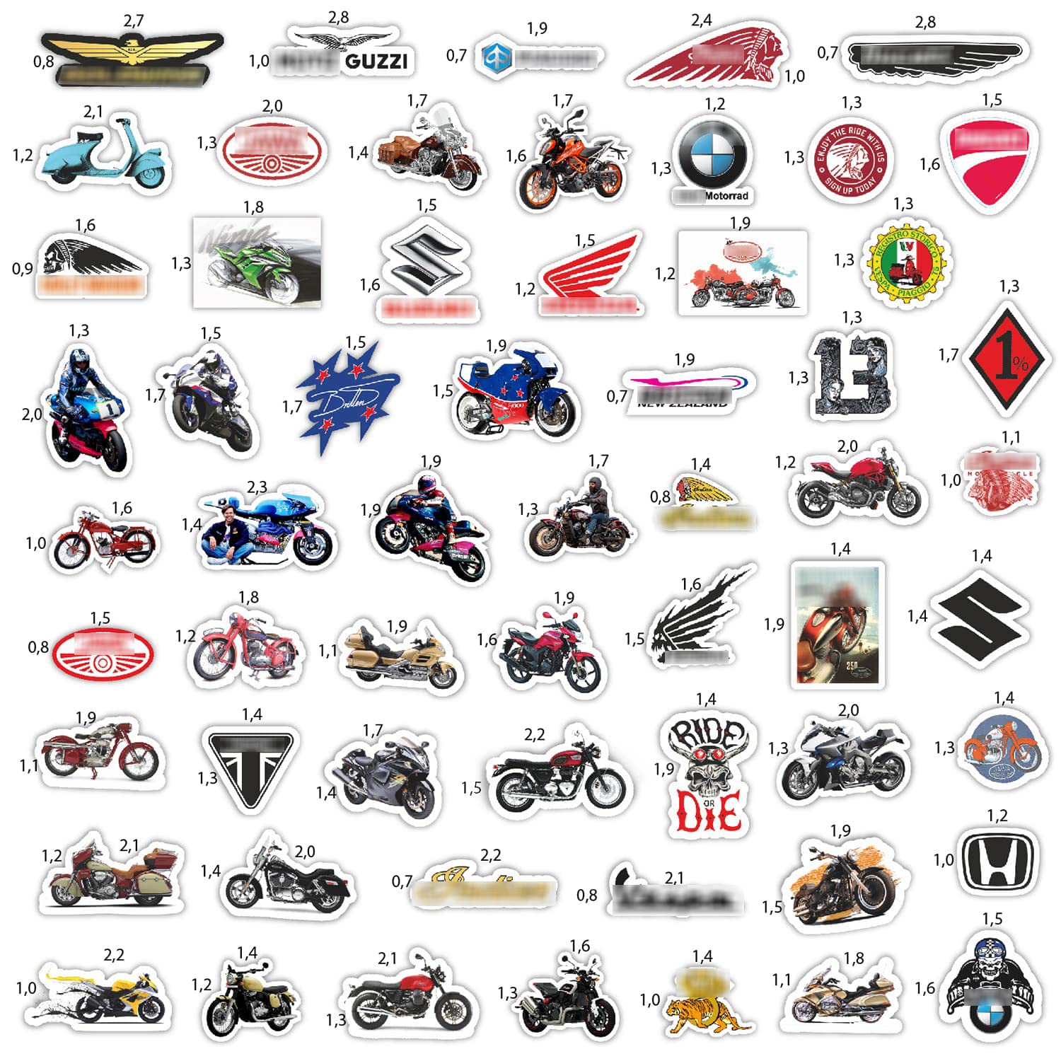 BulbaCraft 179 Pcs Motorcycle Stickers Set - Premium Vinyl Decals for Bikes, Helmets & Gear | Waterproof, High-Adhesion Brand Stickers for Men & Women | Perfect for Motorcycle Enthusiasts & DIY Customization