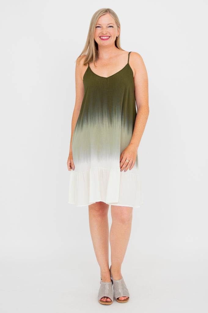 Ettie Dress - Green Dip Dye Midi Dress for Women | Boho Chic Summer Dress for Beach, Wedding & Casual Outings