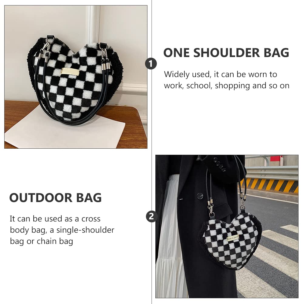 LUOZZY Lattice Pattern Plush Tote Bag - Fashionable Women's Shoulder Bag & Crossbody Purse in Black & White Checkered Print | Perfect for Work, Shopping & Travel Accessories