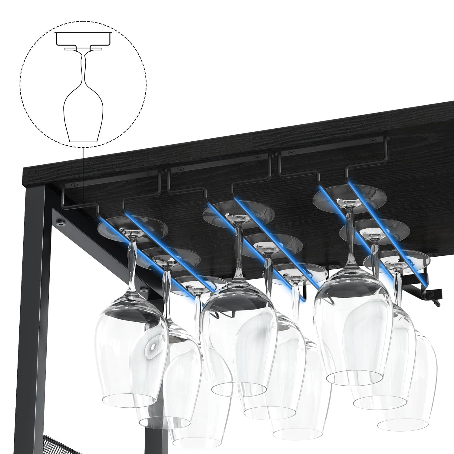 GAOMON Black Farmhouse Coffee & Wine Bar Cabinet with Storage, Detachable Rack, Glass Holder & Mesh Door - Perfect for Kitchen, Dining Room or Home Bar Organization