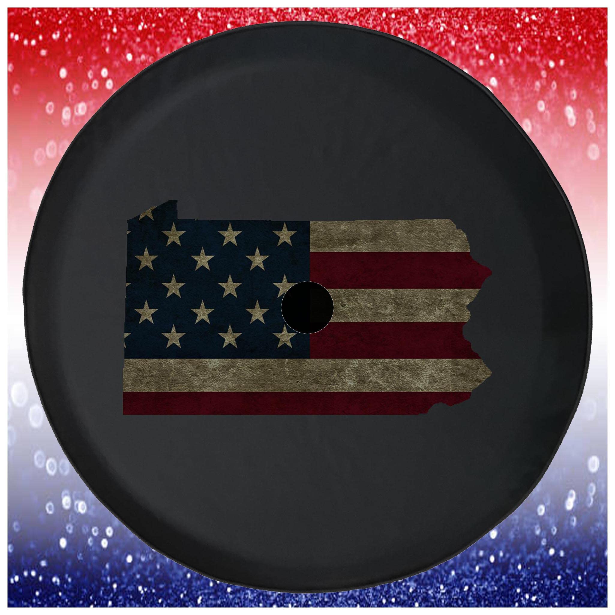 Pennsylvania American Flag Black Spare Tire Cover - 33 Inch for Trailers, Trucks, SUVs & RV Campers - Durable Waterproof Accessory for Outdoor Adventures & Road Trips