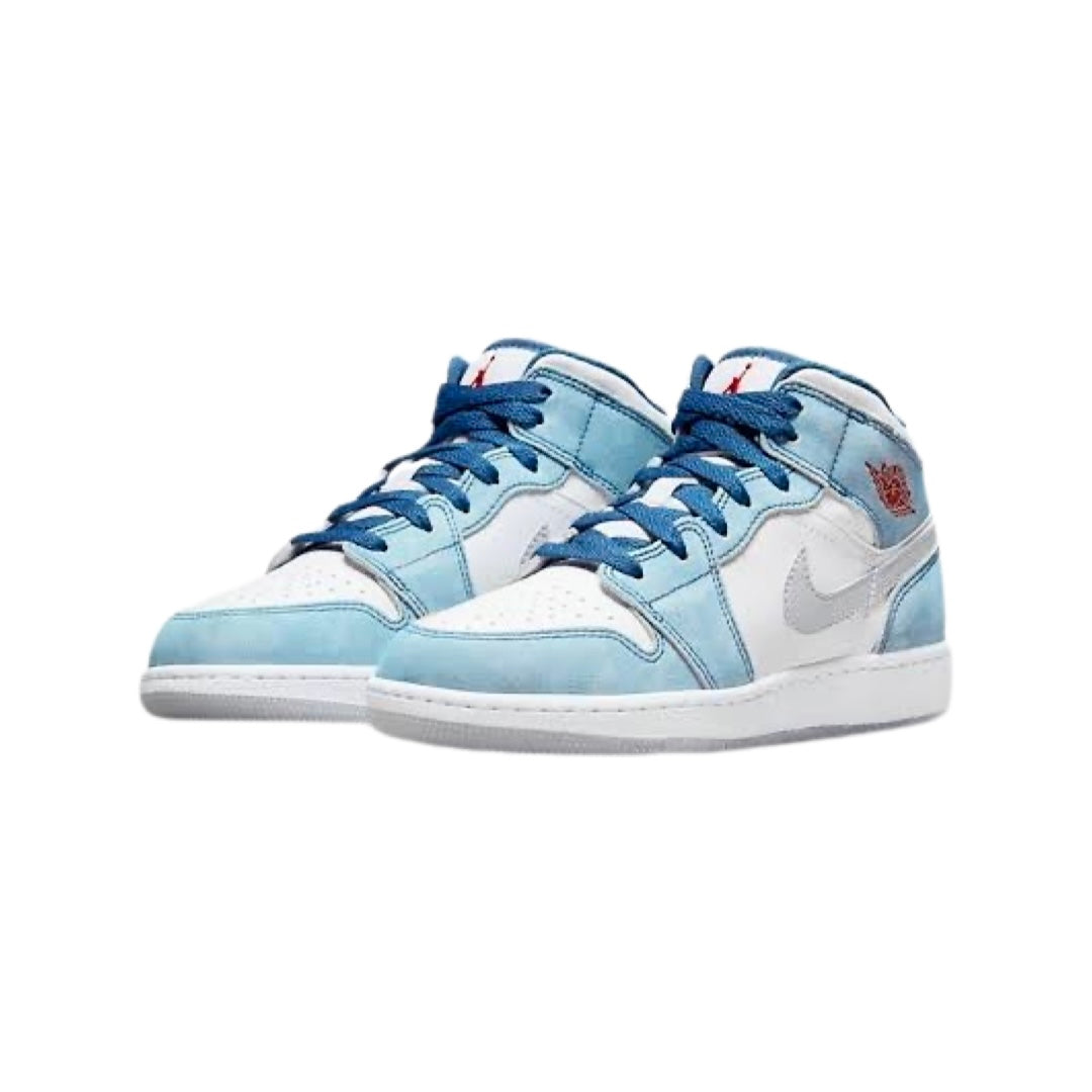 Air Jordan 1 Mid GS Sneakers - French Blue, University Red & White Basketball Shoes for Women & Girls - Perfect for Casual Wear, Sports & Street Fashion