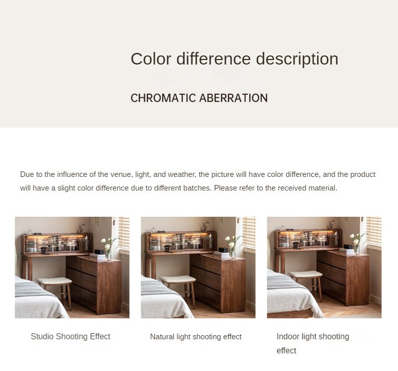 Premium Black Walnut Solid Wood Extendable Vanity Dressing Table with Mirror - Perfect for Bedroom, Bathroom & Makeup Organization