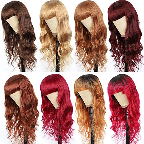 Premium Human Hair Wigs with Bangs - Blonde, Brown & Red Ombre Wigs for Black Women | 150% Density Machine-Made Hair Extensions (Color: T1B 30) | Perfect for Daily Wear, Cosplay & Special Occasions