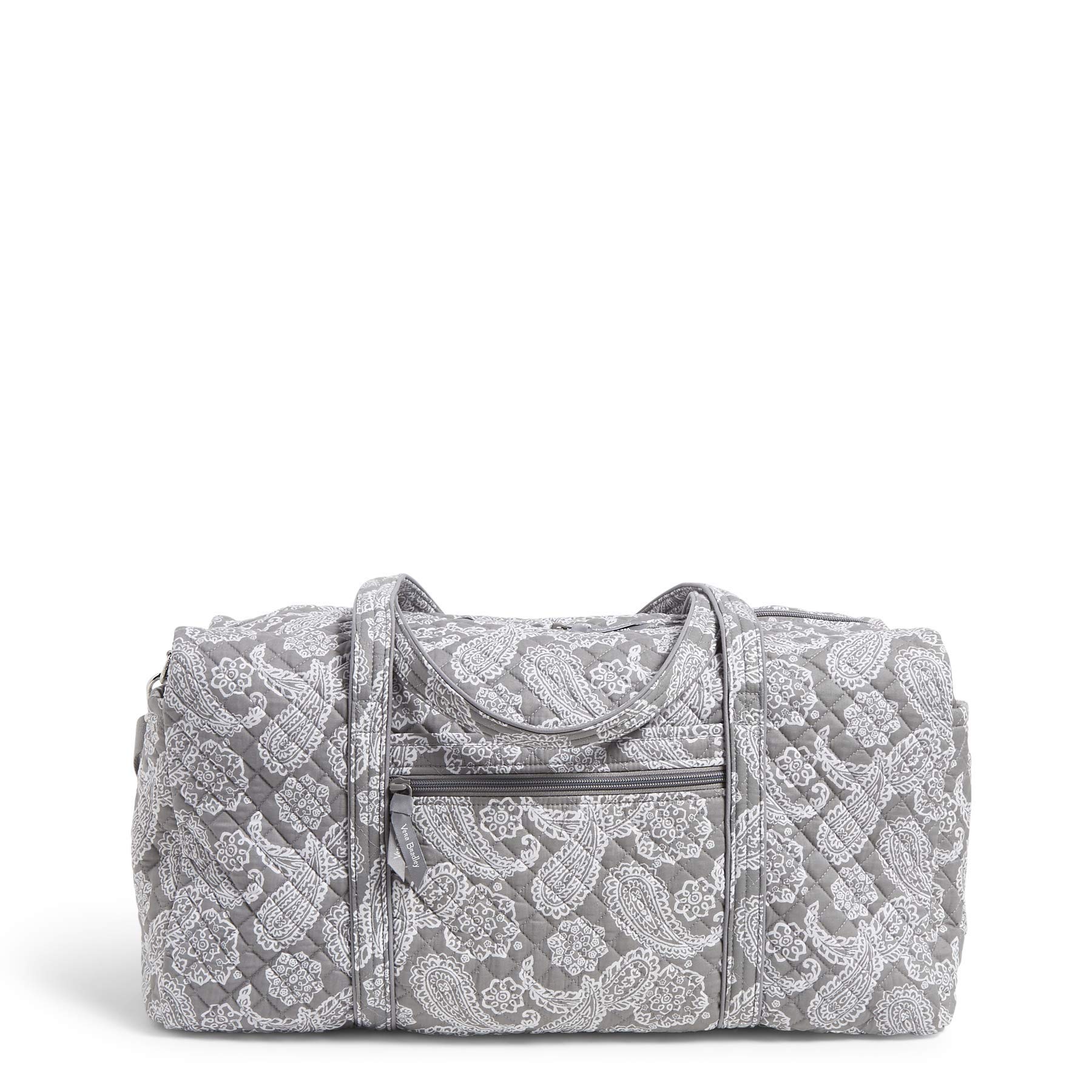 Vera Bradley Women's Cotton Collegiate Large Travel Duffle Bag - WVU Gray/White Bandana Print - Spacious Carryall for College, Gym & Weekend Getaways (Multiple Team Options Available)