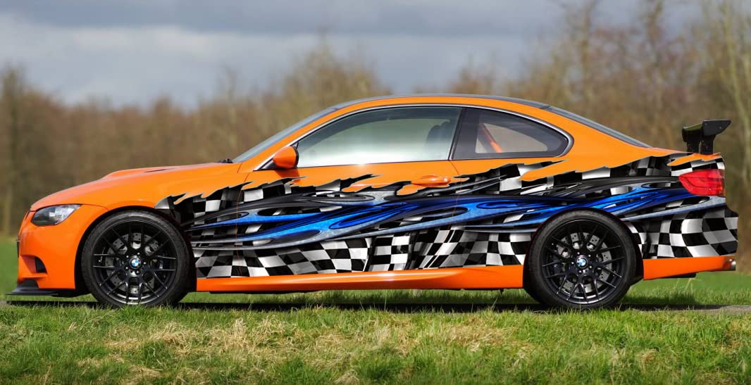 Full Color Car Vinyl Wrap - Racing Flag & Tribal Checkered Design - Ripped Metal Street Racing Graphic (22x70) - Perfect for Car Decals, Vehicle Wrapping & Motorsport Enthusiasts