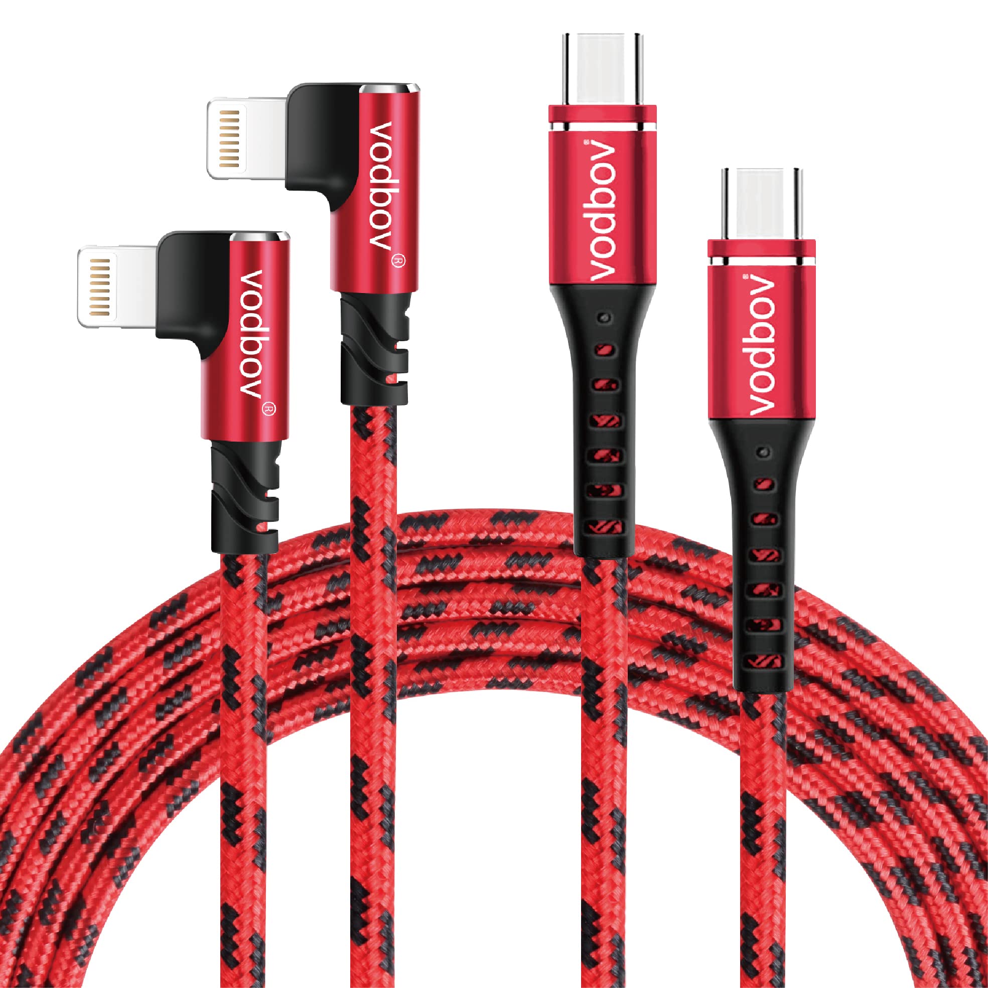 2-Pack 6ft & 10ft 90 Degree USB C to Lightning Cable - Fast Charging & Data Sync Braided Nylon Cord for iPhone 14/13/12/11/X/8, iPad Pro/Air/Mini - Durable Right Angle Charger for Bedside, Car & Travel Use (iOS Compatible)