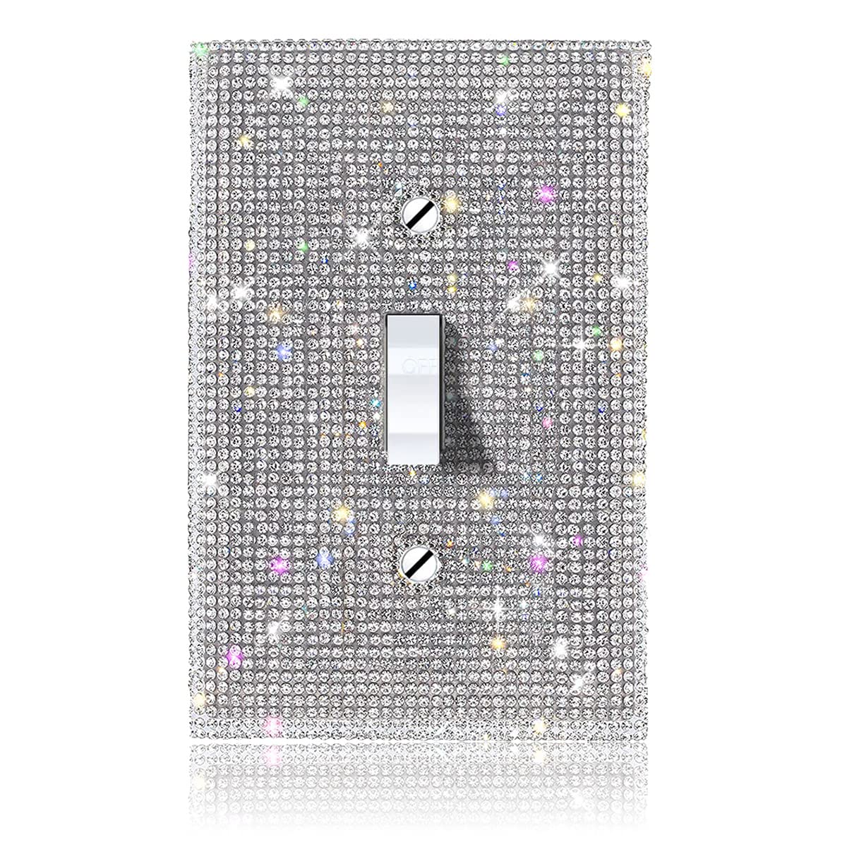 (1PCS) Bling Silver Rhinestone Light Switch Cover - Shiny Crystal Sparkle Wall Plate for Bedroom, Living Room, Bathroom Decor - Elegant Home Upgrade