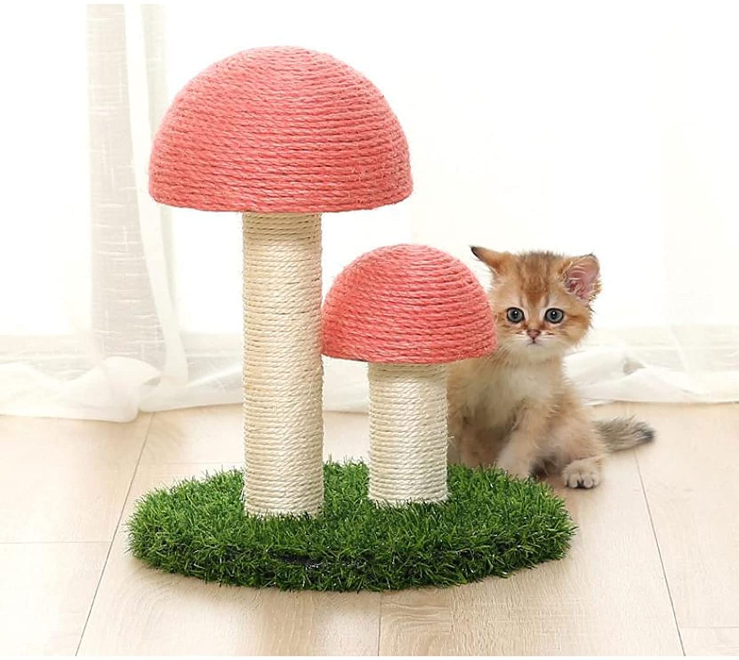 SENTIM Mushroom Cat Scratching Post - Durable Sisal Cat Tree & Interactive Play Toy for Kittens - Pink Cat Furniture for Indoor Play & Climbing (Perfect for Small Spaces & Kitty Entertainment)