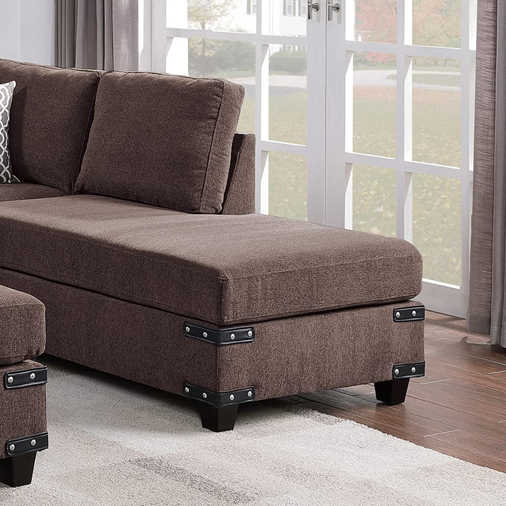 Poundex PDEX-F8806 Chocolate Brown Sectional Sofa - Modern Living Room Furniture for Small Spaces & Apartments