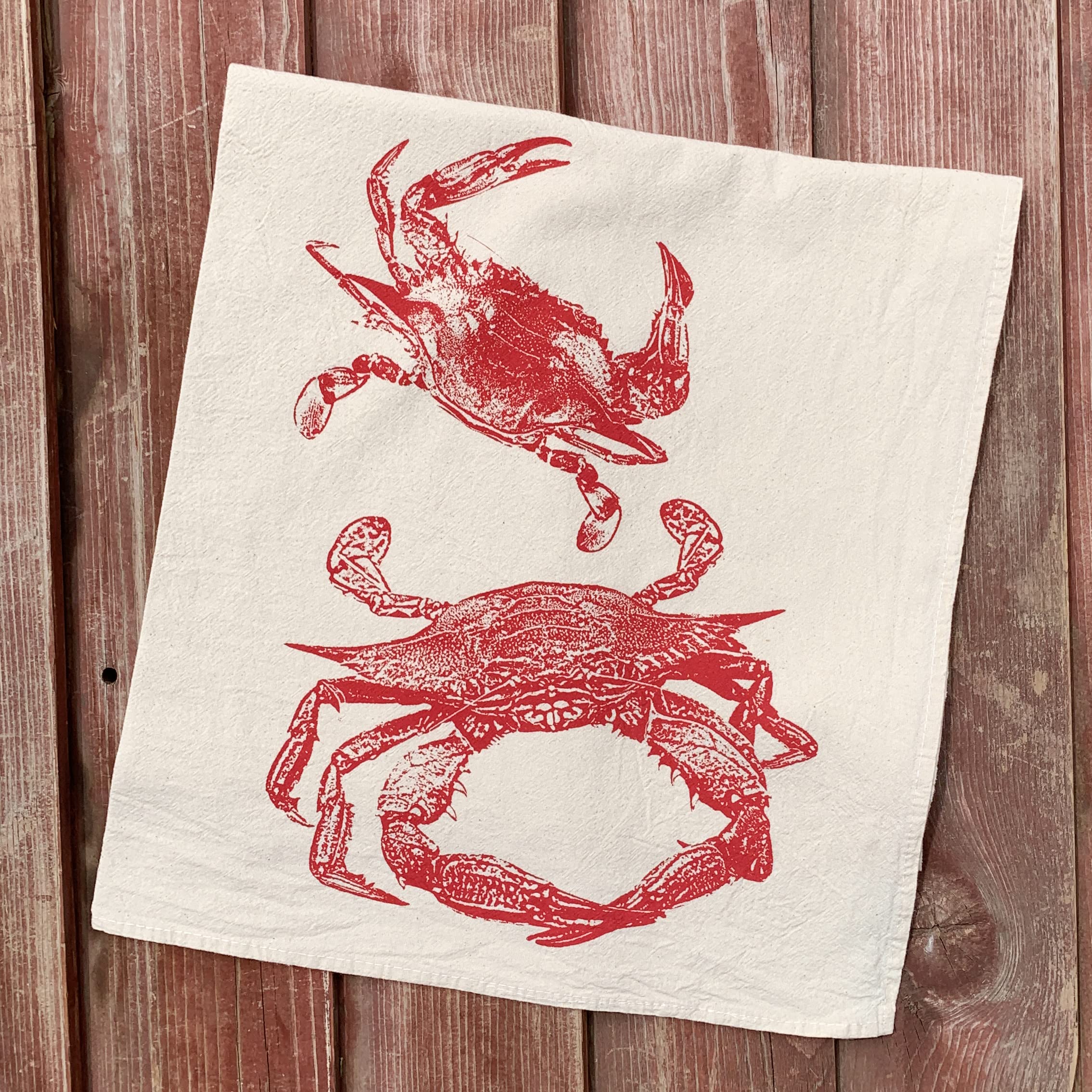 Red Crab Hand-Printed Flour Sack Tea Towel - Premium Kitchen Towel for Baking, Cooking & Dish Drying - Perfect Gift for Tea Lovers & Home Decor
