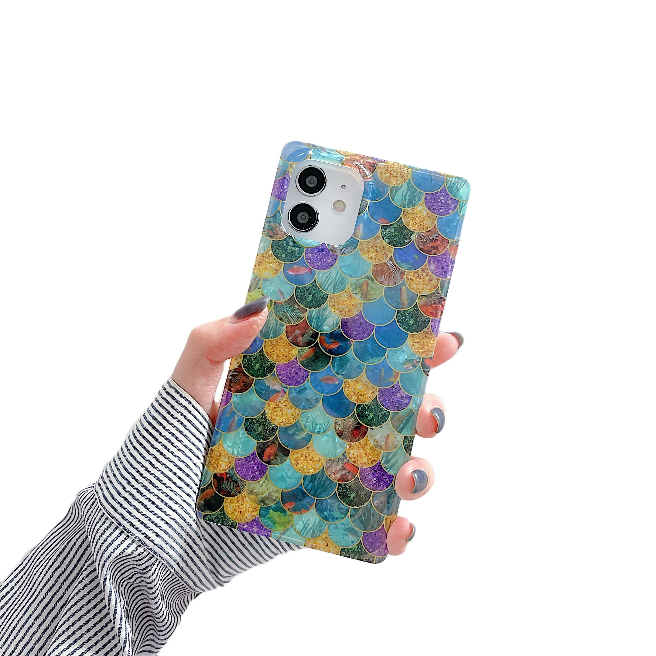 Cocomii Square iPhone 12 Pro Max Case - Slim Lightweight Glossy Cover with Pearl Mermaid & Colorful Fishscale Design - Luxury Aesthetic Phone Case Compatible with Apple iPhone 12 Pro Max 6.7 Inch - Perfect for Beach, Pool Parties & Underwater Photography