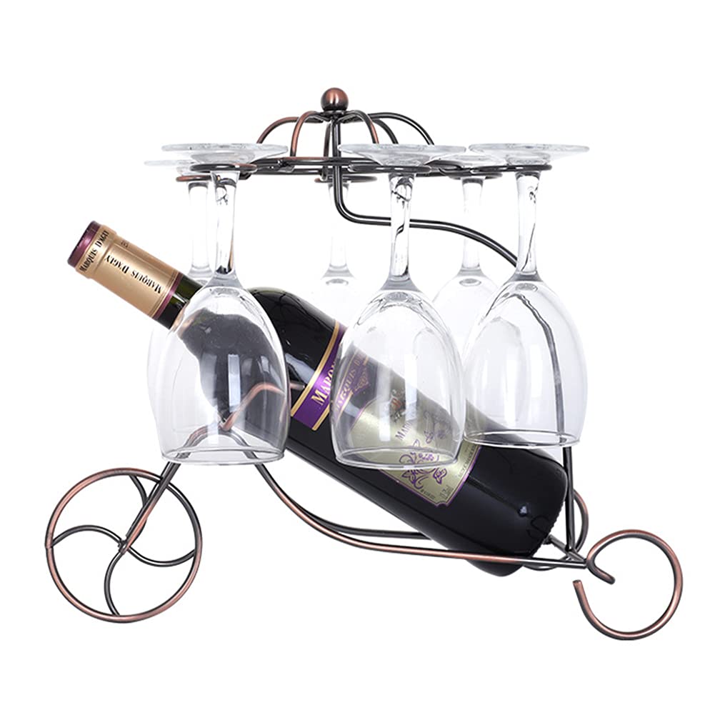 Premium NWB Bicycle-Themed Wine Glass Rack - Holds 6 Glasses & 1 Bottle - Space-Saving Stemware Storage for Kitchen Counter, Bar, or Dining Room - Perfect for Wine Enthusiasts & Home Entertaining