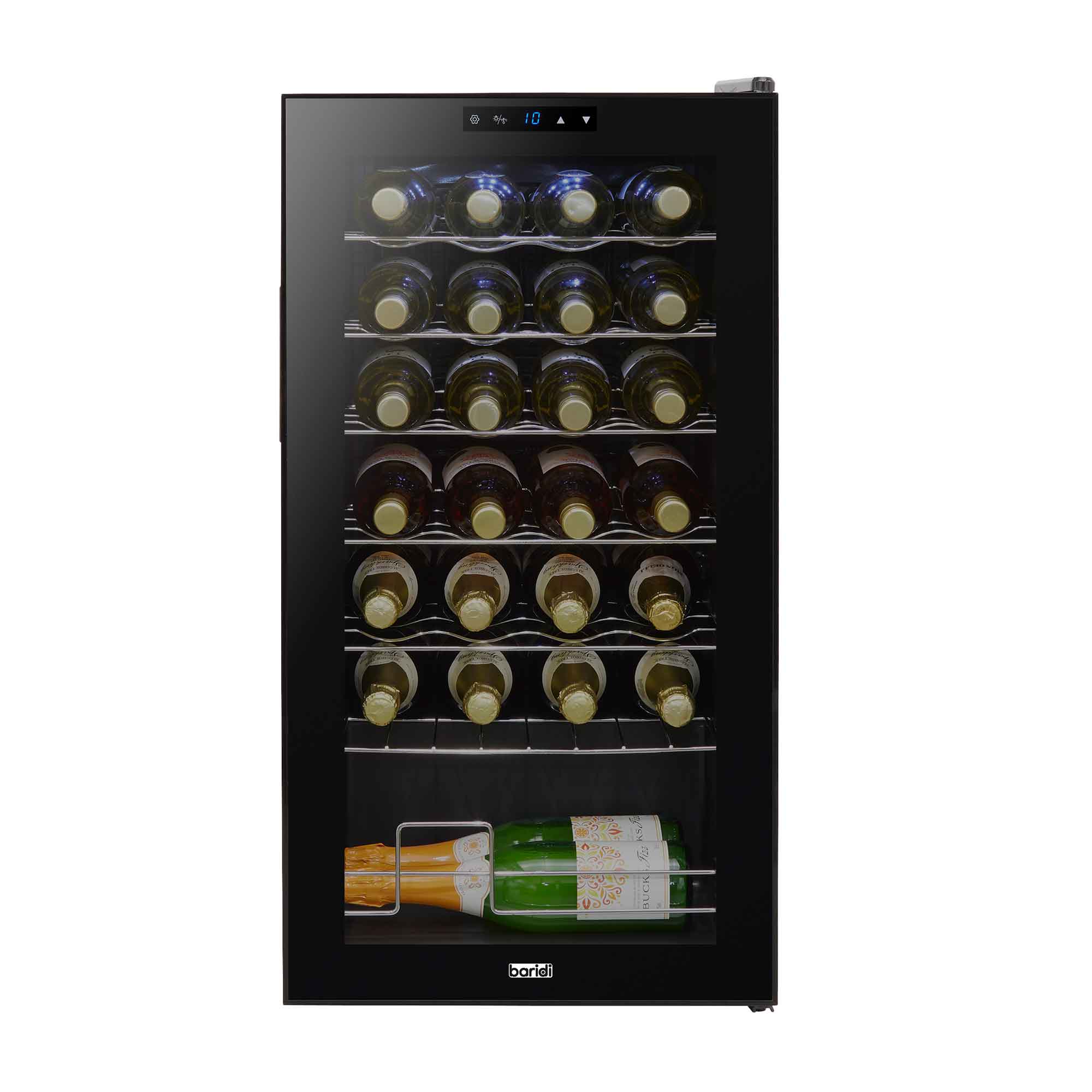 Baridi 28 Bottle Wine Cooler Refrigerator - Digital Touch Screen Control, LED Interior Lighting, Freestanding Black Wine Fridge for Home, Kitchen, Bar, or Restaurant Use