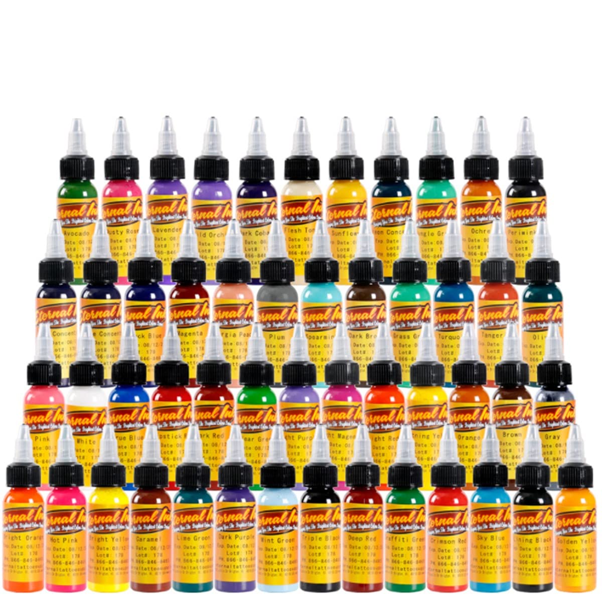 50 Colors Professional Tattoo Pigment Inks - 30ML/Bottle, Safe & Permanent Tattoo Paints for Body Art - Ideal for Tattoo Artists, Beauty Salons & DIY Tattoo Enthusiasts