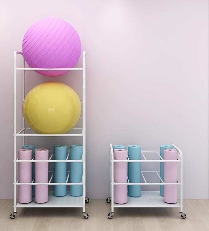 Aimery Foam Roller & Yoga Mat Storage Rack with Wheels - Yoga Mat Holder, Gym Equipment Organizer for Home, Yoga Studio & Fitness Center - Portable Storage Solution for Foam Rollers, Yoga Mats & Exercise Accessories (Black) - Perfect for Small Spaces & Home Gym Organization