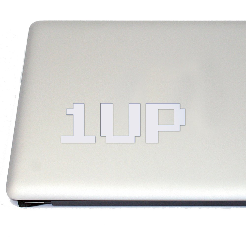 8 Bit 1Up Large Gaming Vinyl Decal - White Video Game Sticker for Cosplay, Fan Gear & Gamer Room Decor - Perfect for Laptops, Controllers & Gaming Setups