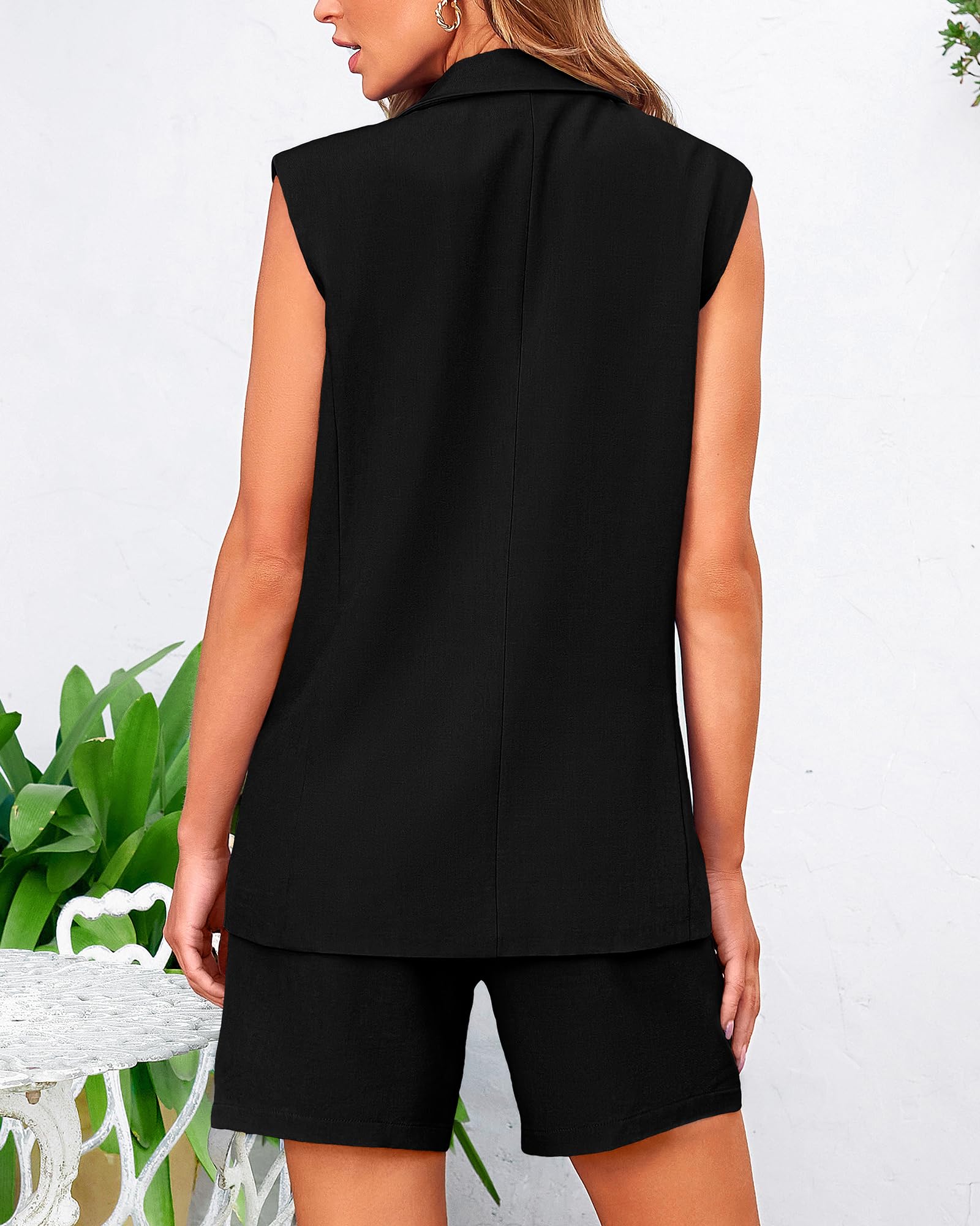 BTFBM Women's 2-Piece Blazer Vest & Shorts Set - Lapel Neck Sleeveless Button Down Office Wear for Summer | Casual Lounge Matching Outfit for Work, Travel & Social Events
