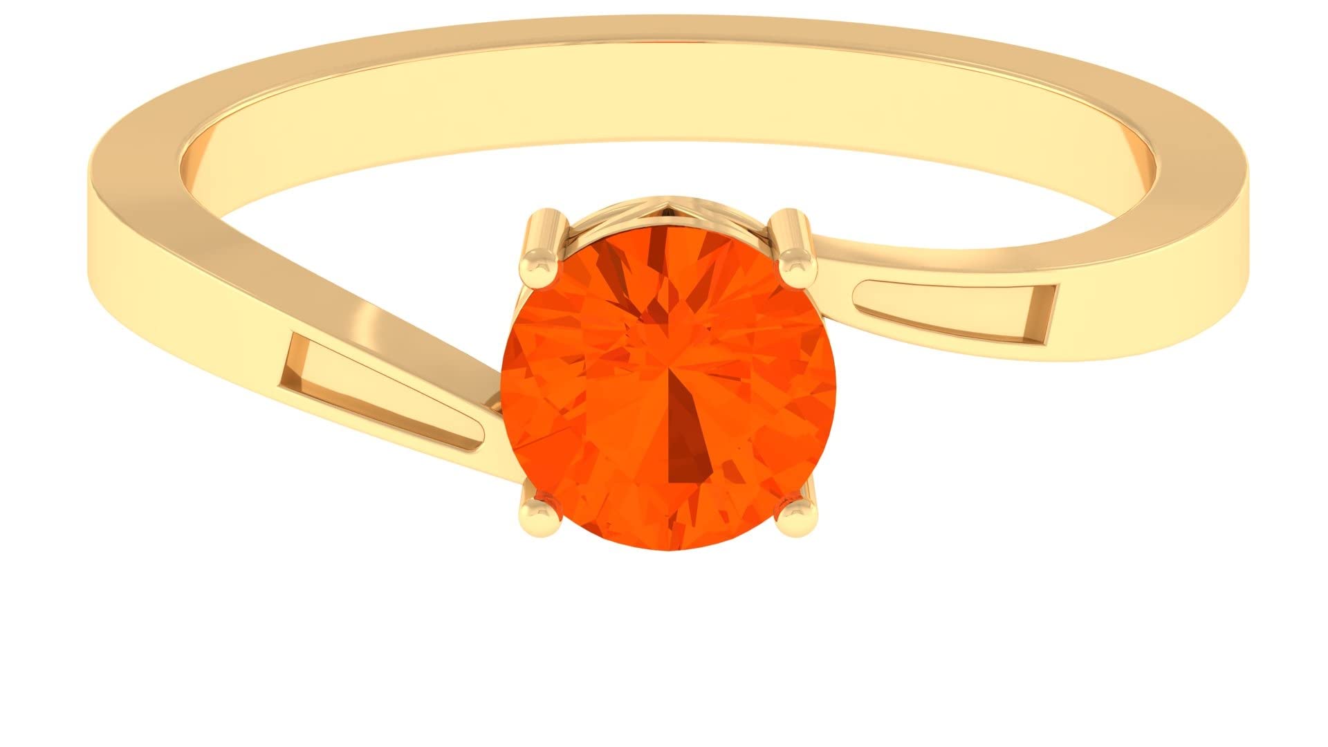**Natural Fire Opal Ring for Women - 14K Solid Gold Round Cut Bypass Solitaire Promise Ring - October Birthstone Jewelry for Engagement, Anniversary & Special Occasions**