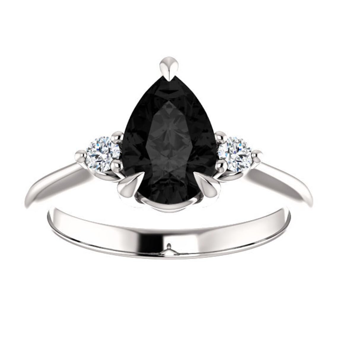 Three Stone Black Onyx 1 CT Pear Ring 14k Rose Gold - Minimalist Pear Shape Black Diamond Ring - Dainty Tear Drop Black Diamond Engagement Ring (Size 6.5) | Elegant Wedding Band, Anniversary Gift, Valentine's Day Jewelry