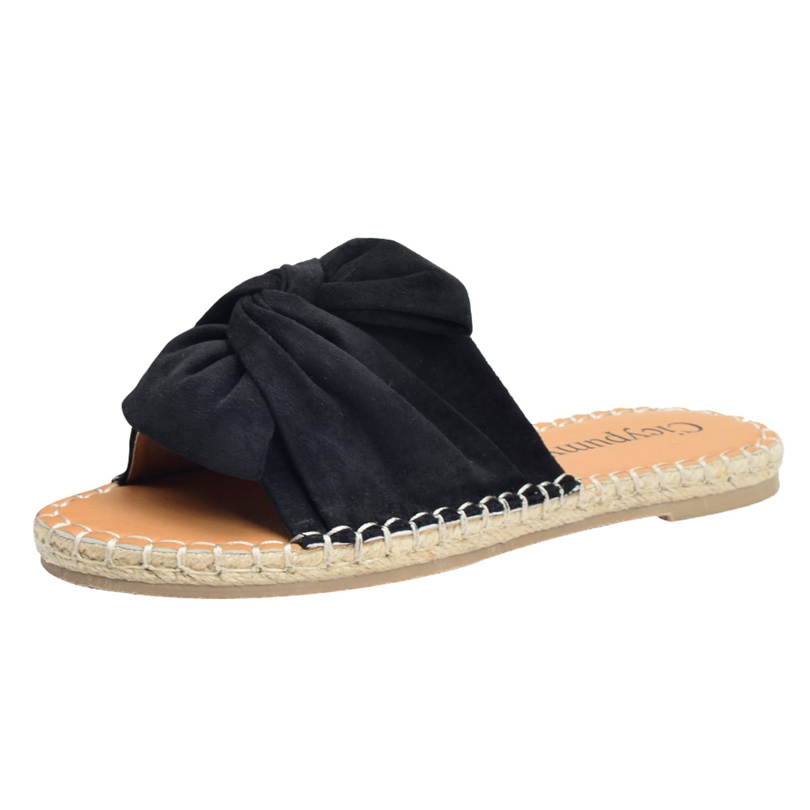 Women's Linen Sole Peep Toe Flat Sandals with Bow - Comfortable Summer Slippers for Ladies - Perfect for Beach, Vacation and Casual Wear
