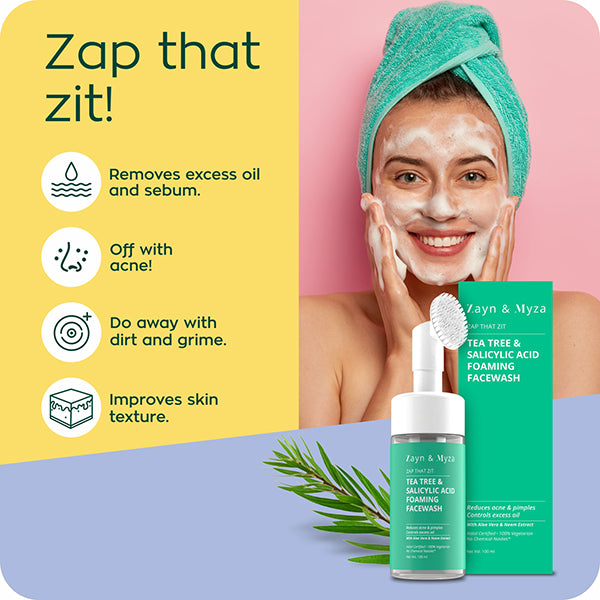 ZM Zayn & Myza Tea Tree & Salicylic Acid Foaming Face Wash 100ml - Acne Treatment & Oil Control for Clear Skin - Perfect for Daily Skincare Routine