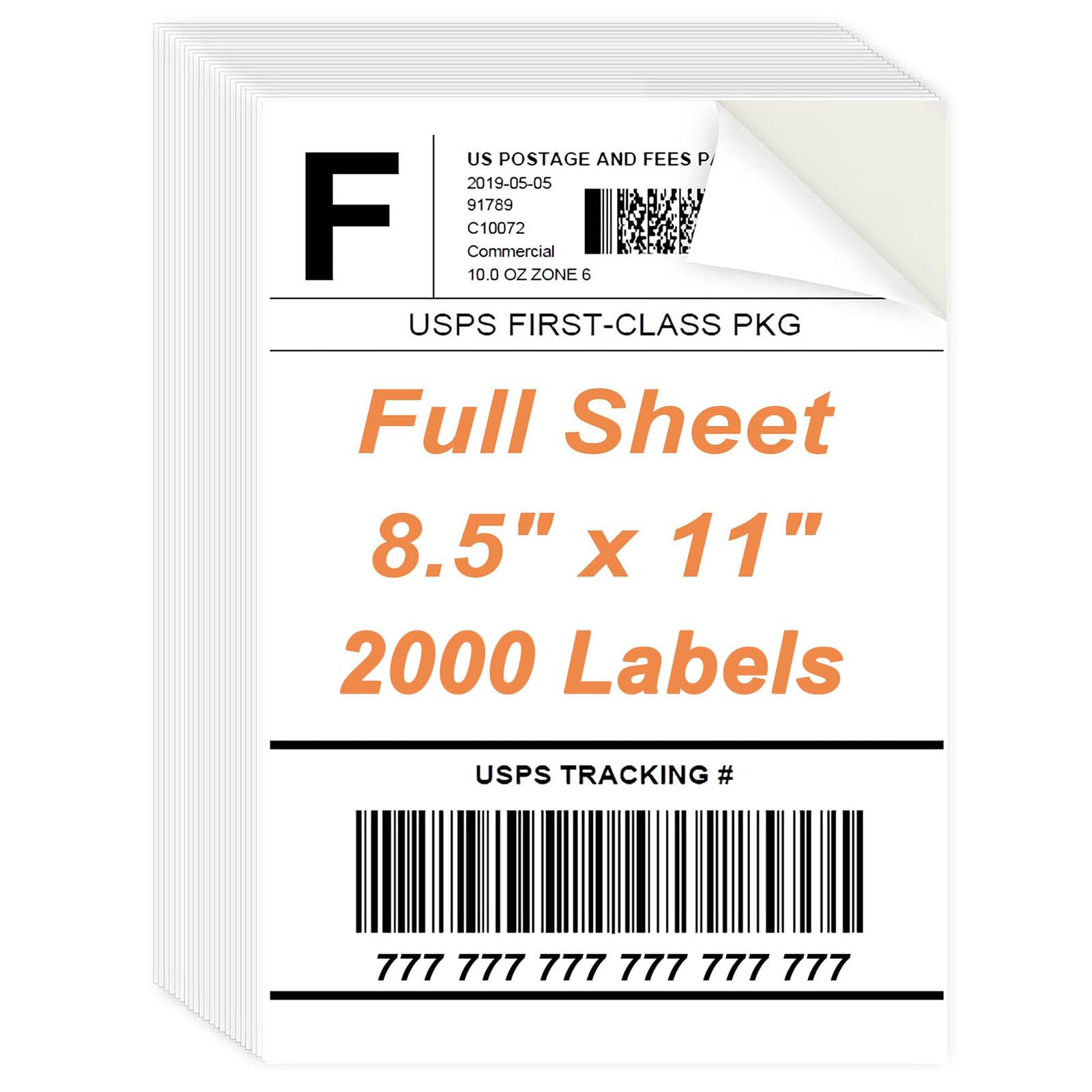 8.5 x 11 Inch Printable Sticker Paper for Inkjet & Laser Printers - 2000 Sheets Full Sheet Shipping Labels, White Matte Self-Adhesive Paper - Perfect for Mailing Labels, Product Packaging & DIY Crafts