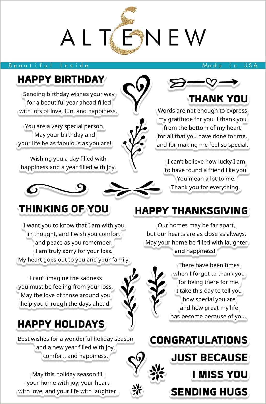 Beautiful Inside Stamp Set - Inspirational Rubber Stamps for Scrapbooking, Card Making & DIY Crafts - Perfect for Journals, Planners & Gift Wrapping