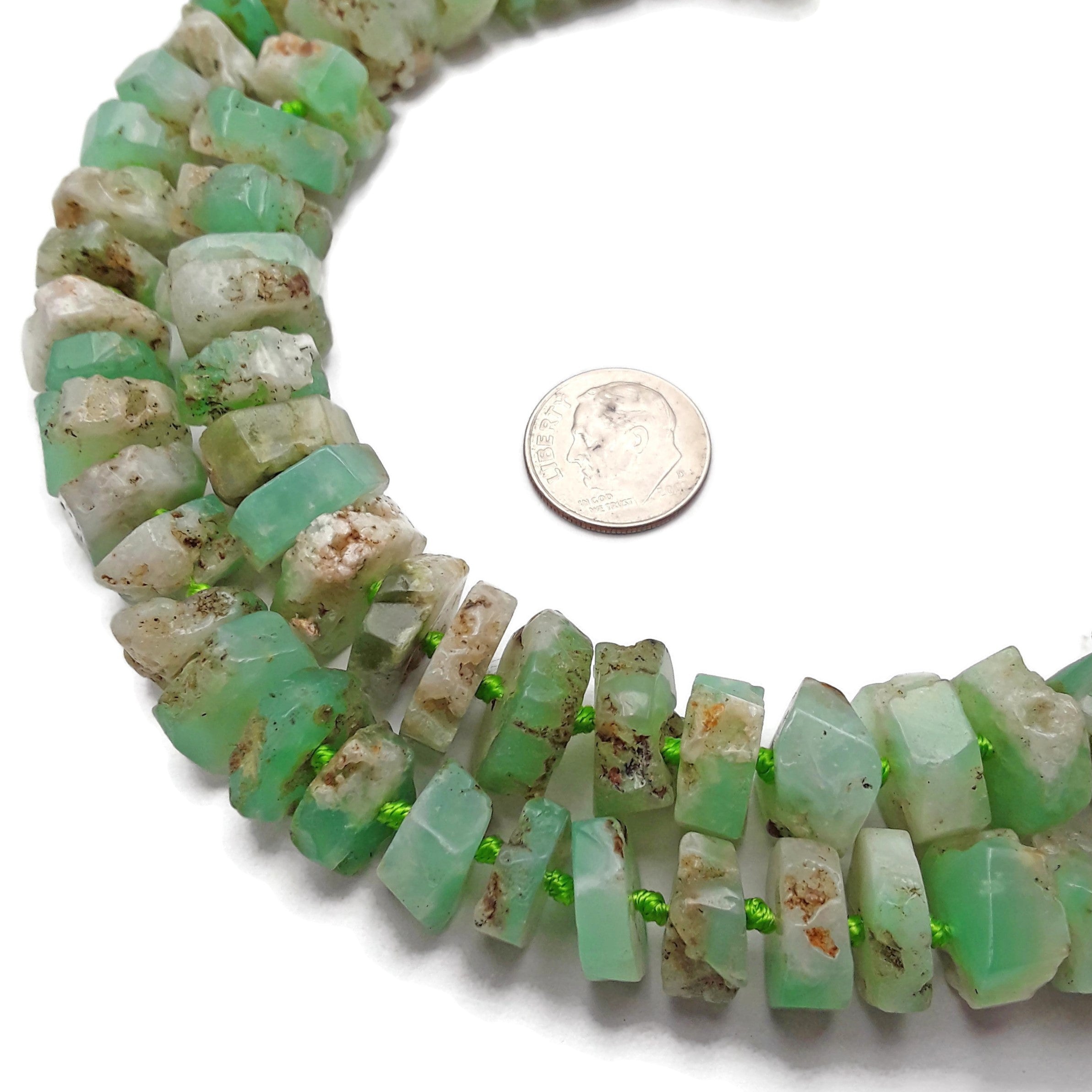 Natural Chrysoprase Rough Irregular Slab Rondelle Beads 12-15mm Strand - DIY Jewelry Making, Wire Wrapping & Healing Crystal Crafts
