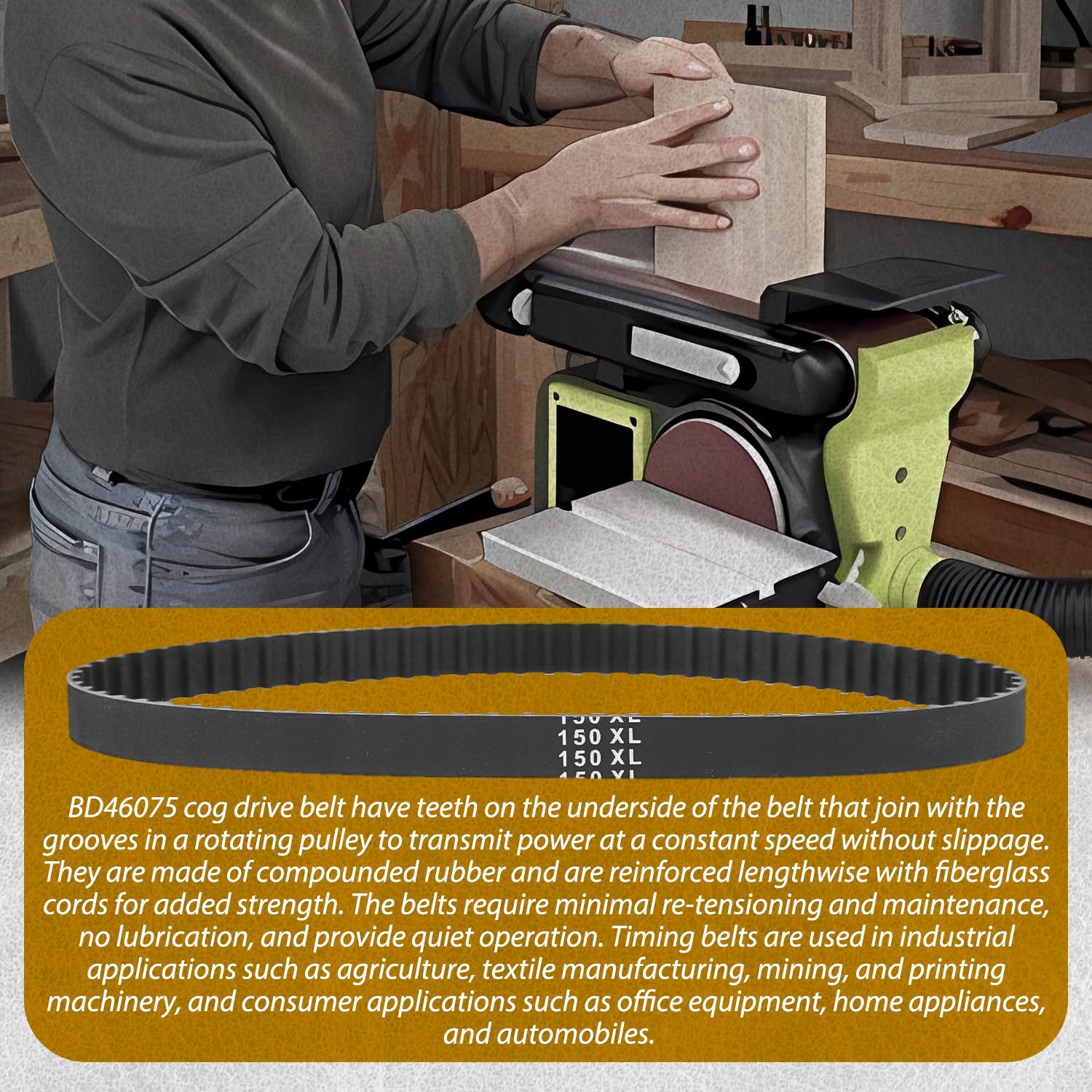 HASMX Cog Drive Belt Replacement for Ryobi BD4601, BD4600, BD4601G Disc Sander - Compatible with Part BD46075 (1-Pack) - Perfect for Woodworking, Metal Sanding & DIY Projects
