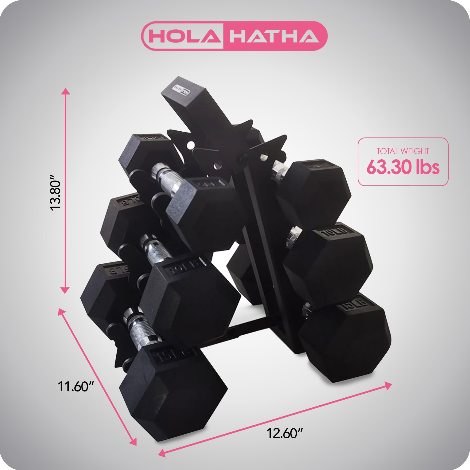 Hexagonal Dumbbell Set with Storage Rack - 6-Piece Free Weights for Home Gym, Strength Training & Fitness Workouts - Perfect for CrossFit, HIIT, and Muscle Building Exercises